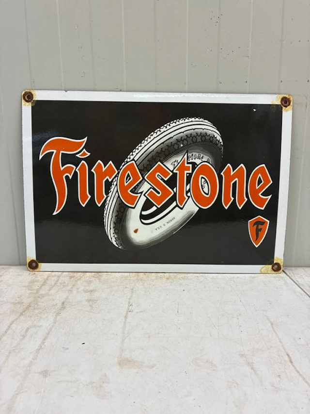 Firestone Banden – Klassiek Emaille Reclamebord - Enamel sign - Enamel