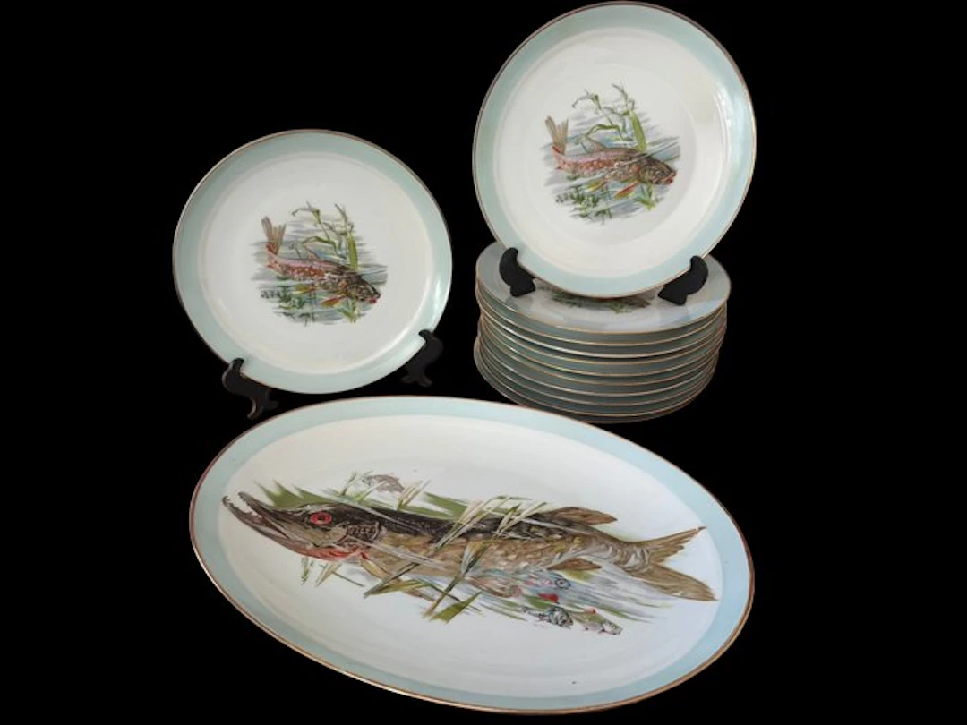 Limoges BFL - Table service for 12 (13) - Porcelain - Fish service set