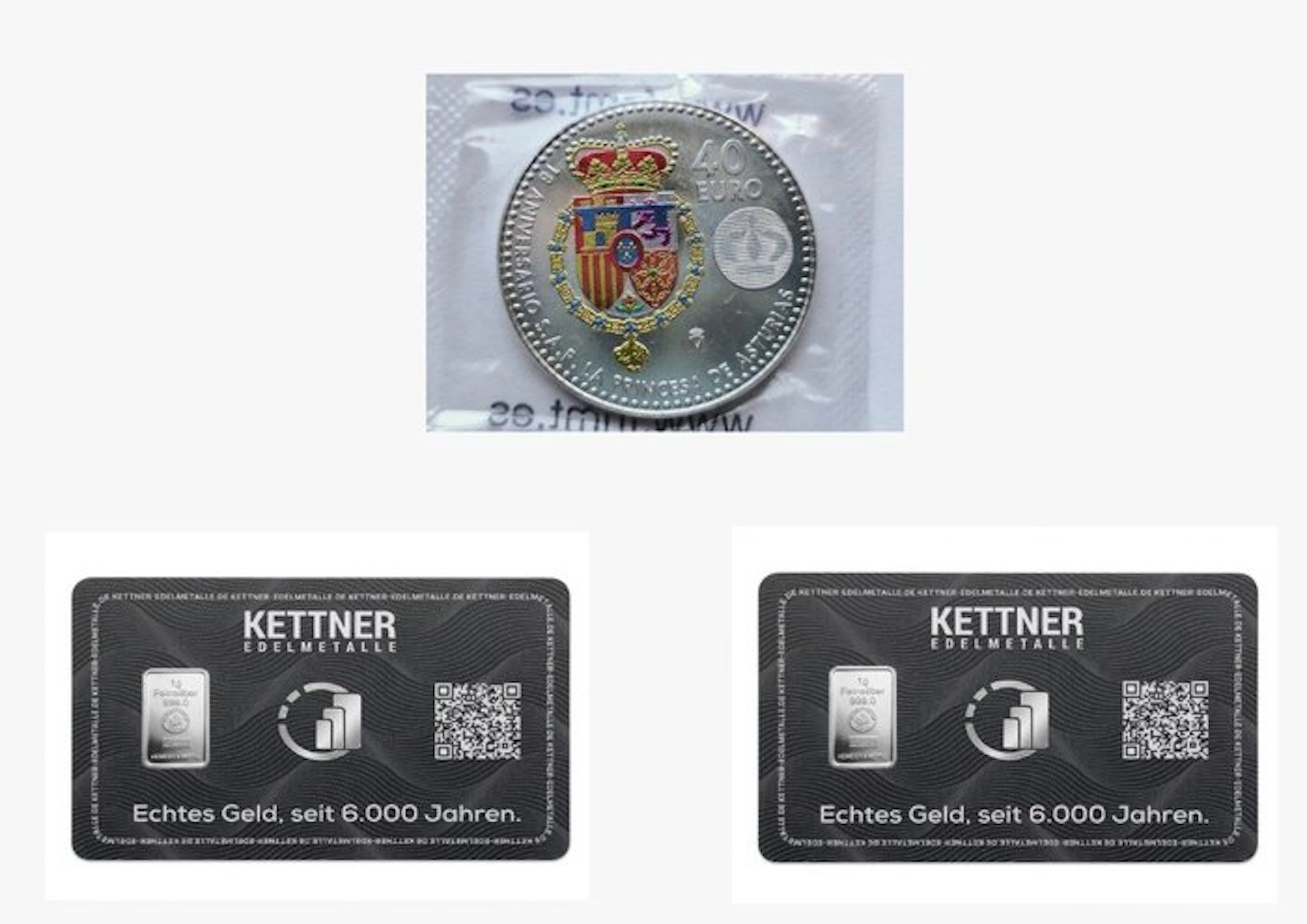 Spain. 40 Euro / 1g Silver Bar Various Years (3 items) (No reserve price)