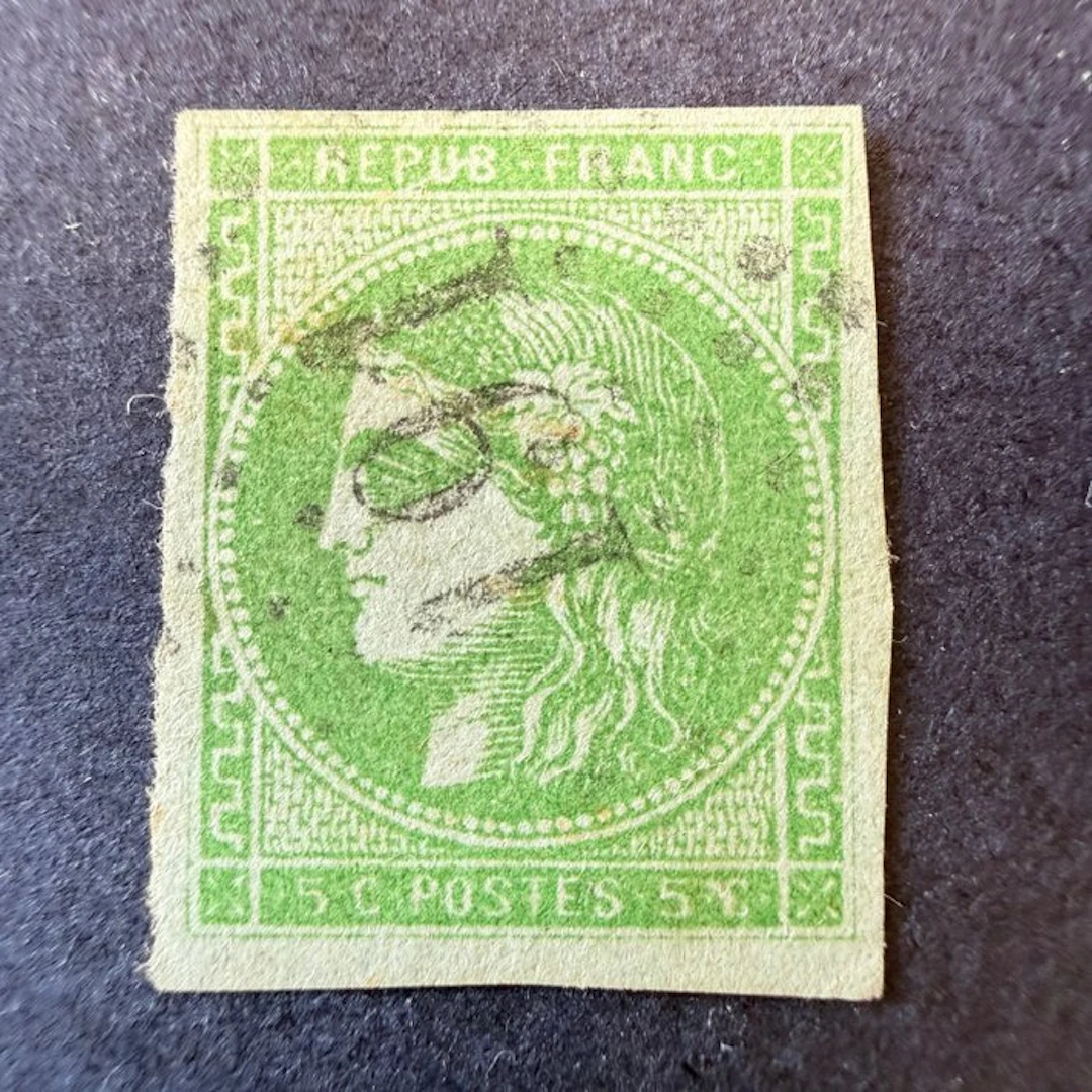 France - Yvert 42B 'Bordeaux 5c green' cancelled. Signed by Calves. TB