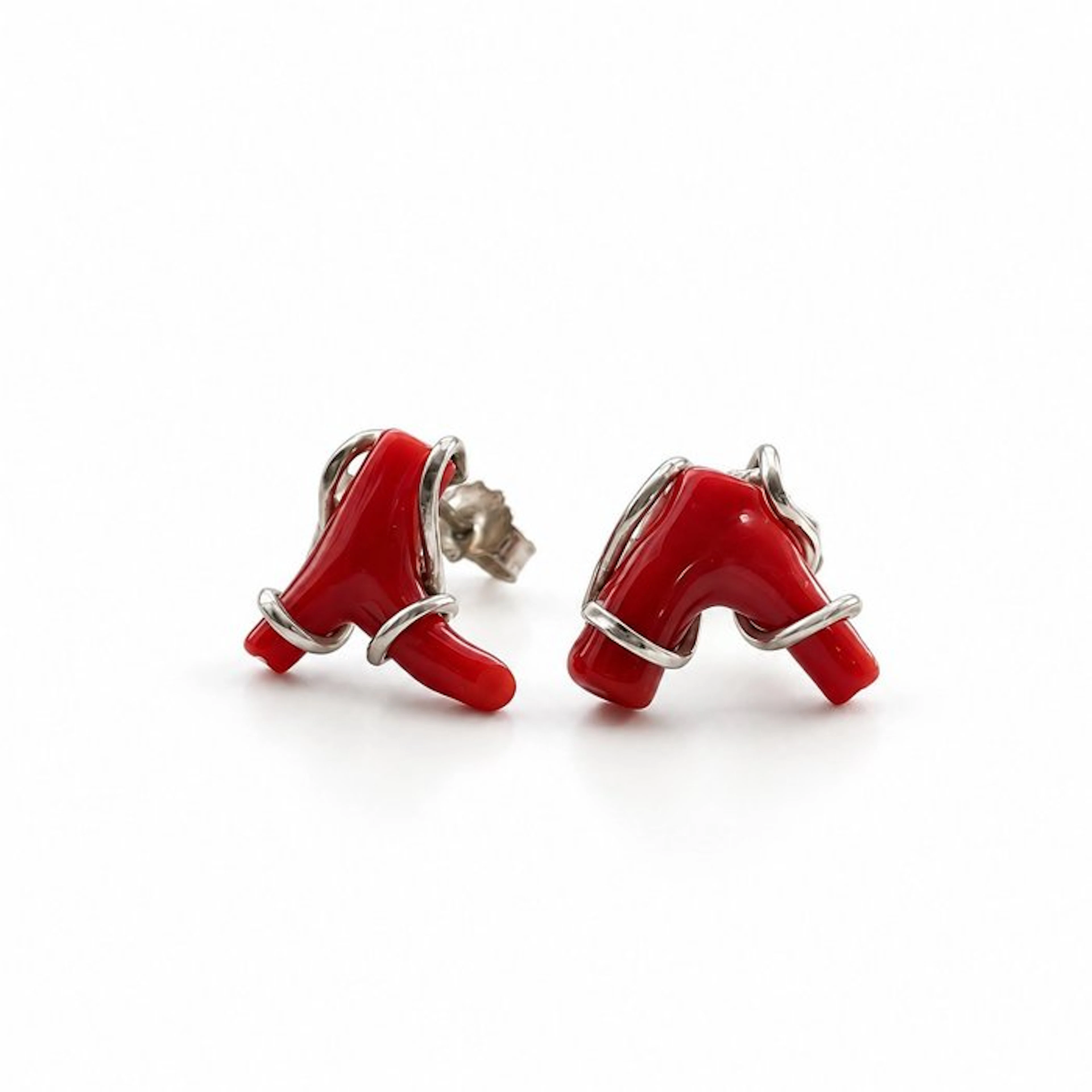 Coral - Silver - Earrings