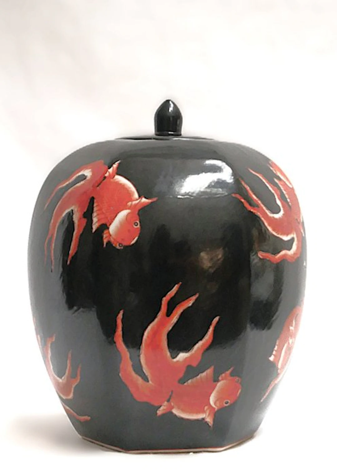 Lidded vase - Porcelain - Koi pond at night