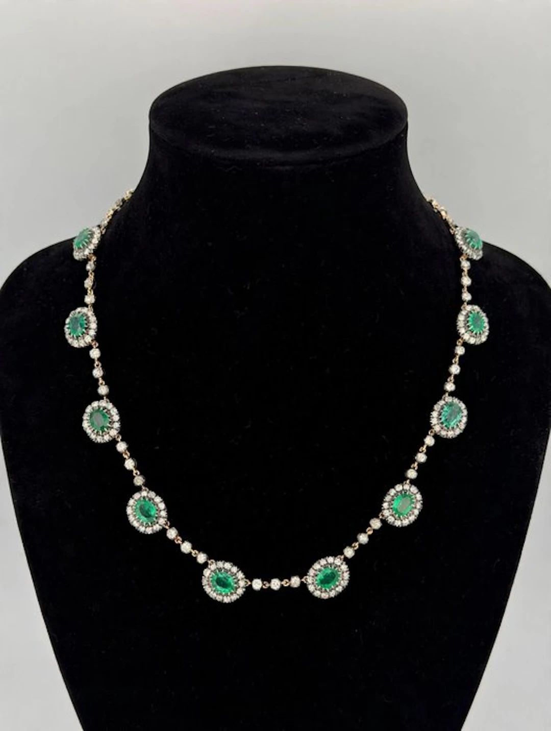 Necklace - 14 kt. Yellow gold, Silver Emerald - Diamond
