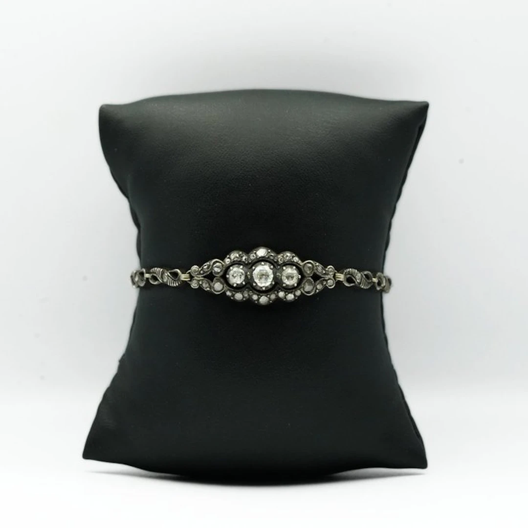 Bangle - 14 kt. Yellow gold, Silver - Diamond