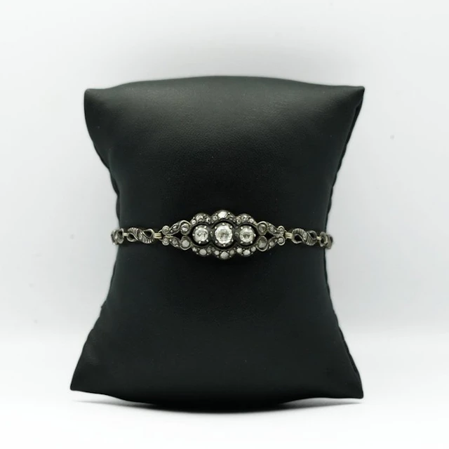 Bangle - 14 kt. Yellow gold, Silver - Diamond
