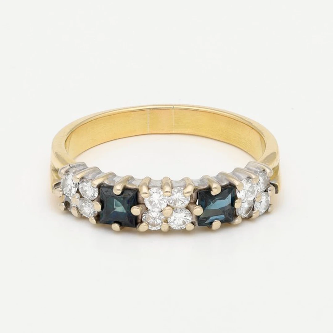 Ring - 18 kt. Yellow gold Diamond (Natural) - Sapphire