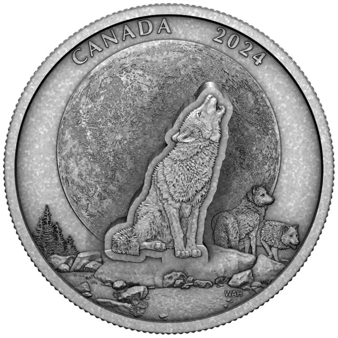 Canada. 30 Dollars 2024 Howling Wolf Antique Finish 61,3g, (.999)