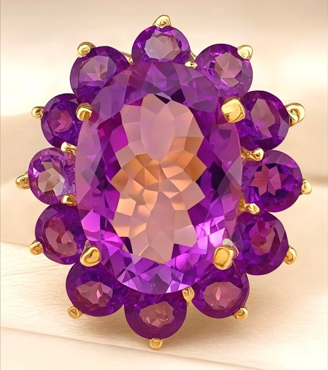 No reserve price - Ring - 9 kt. Yellow gold, Silver Amethyst - Amethyst