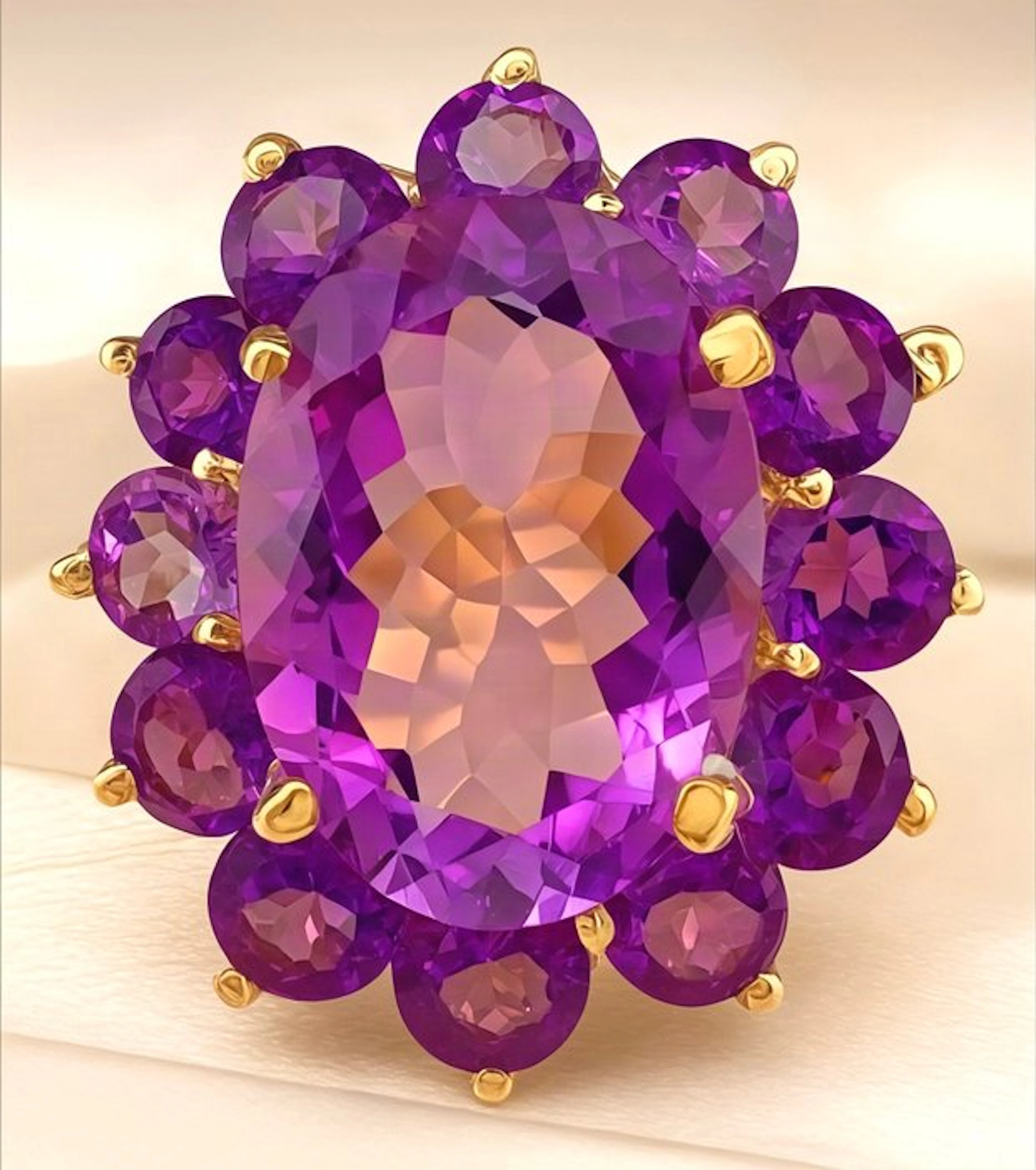 No reserve price - Ring - 9 kt. Yellow gold, Silver Amethyst - Amethyst