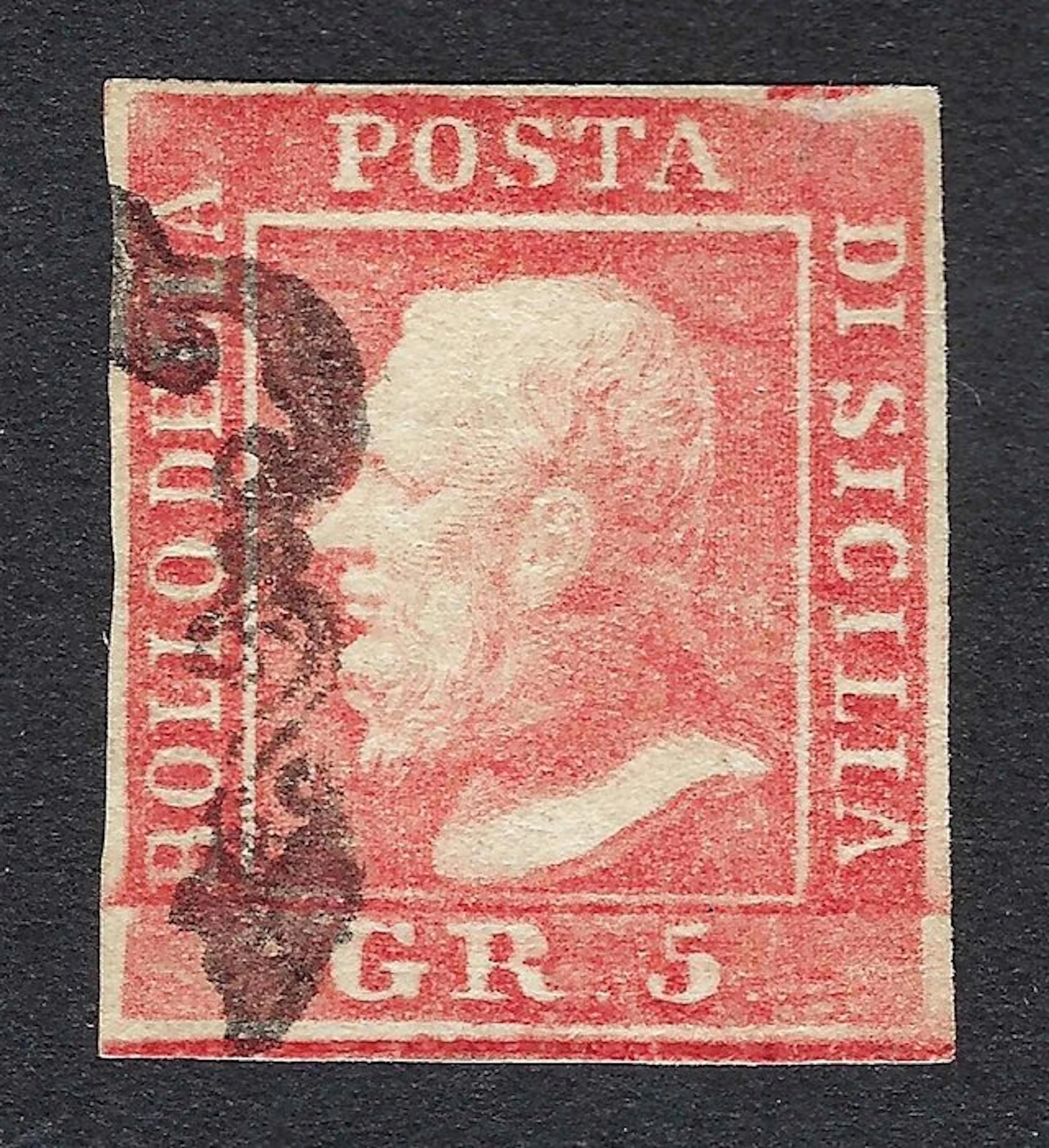 Italian Ancient States - Sicily 1859 - Ferdinando II 5Gr Vermiglio II Tavola