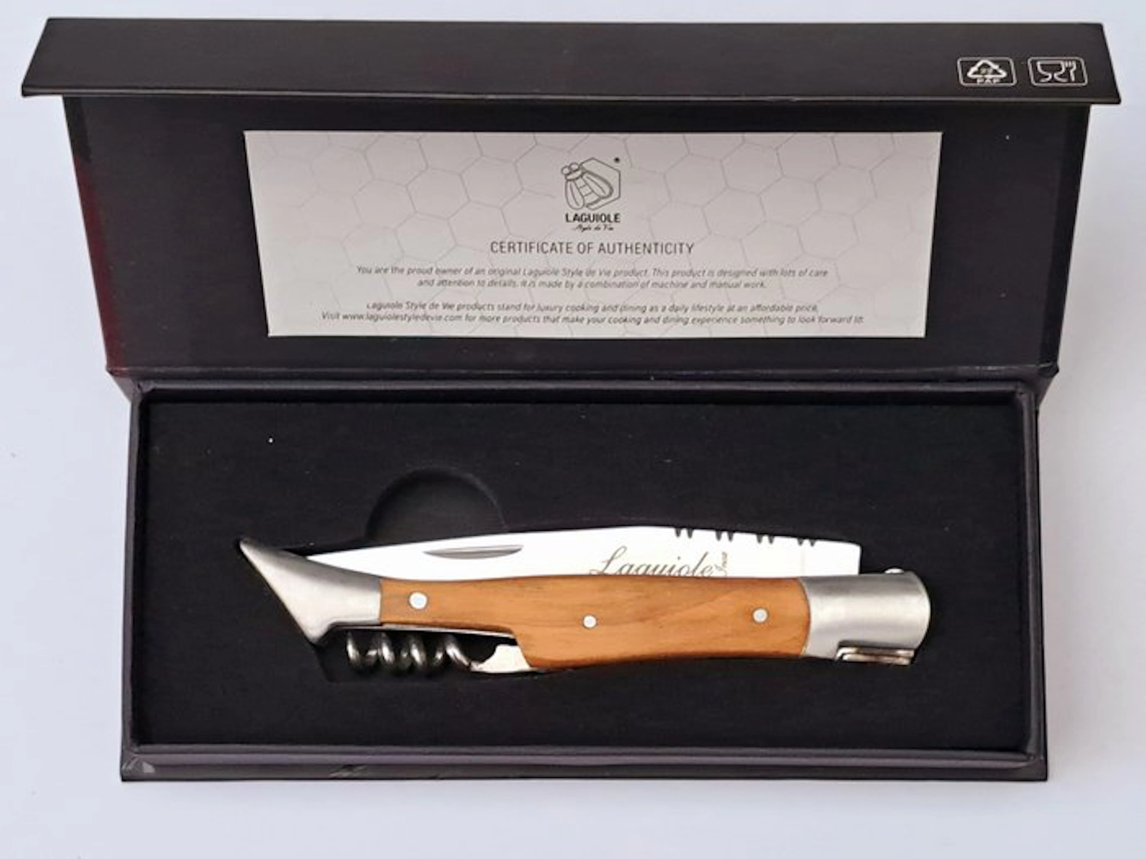 Laguiole - Corkscrew with Pocket Knife - Olive Wood...