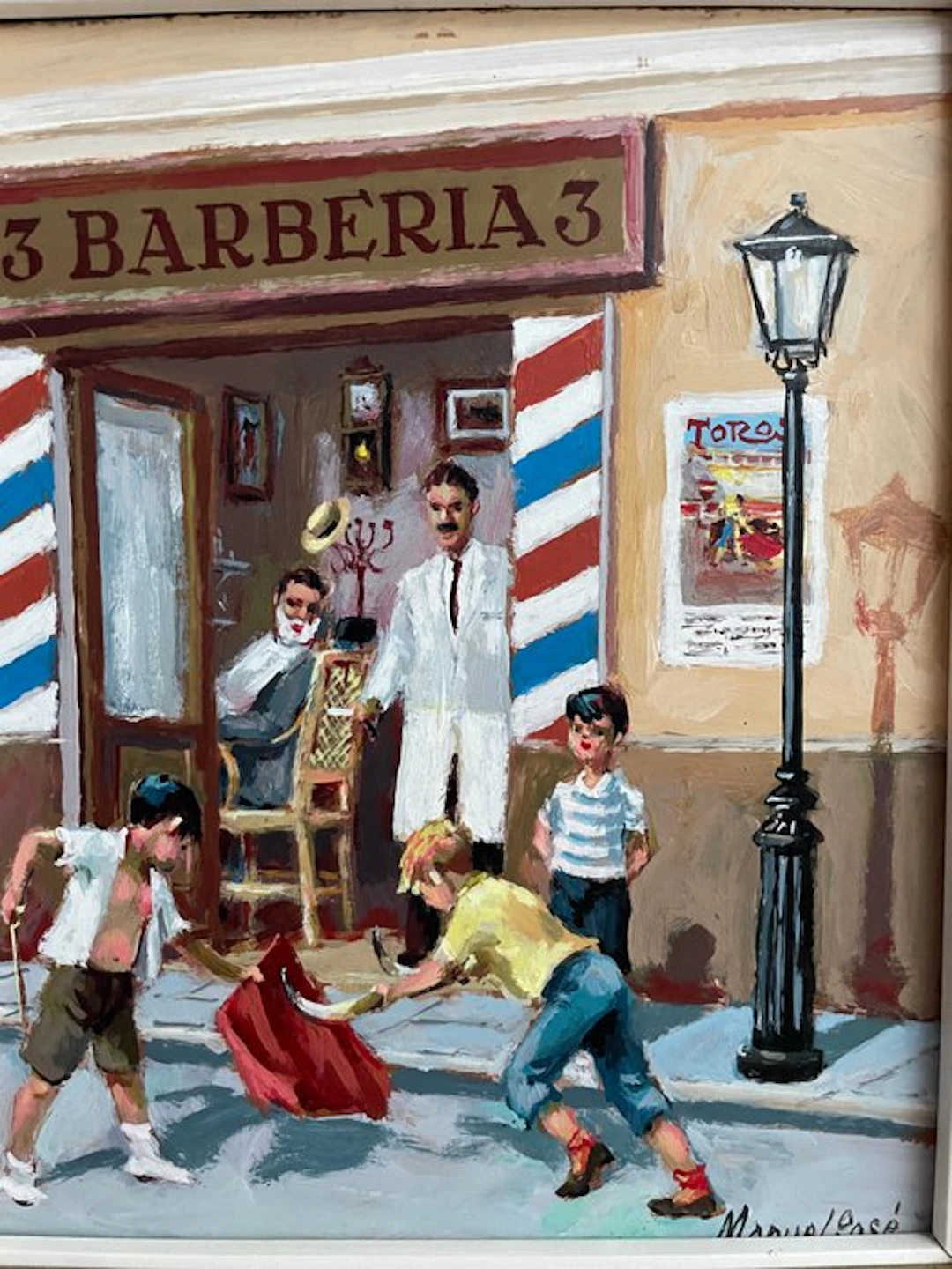 Manuel José (1931) - Niños jugando al toro ante la barbería