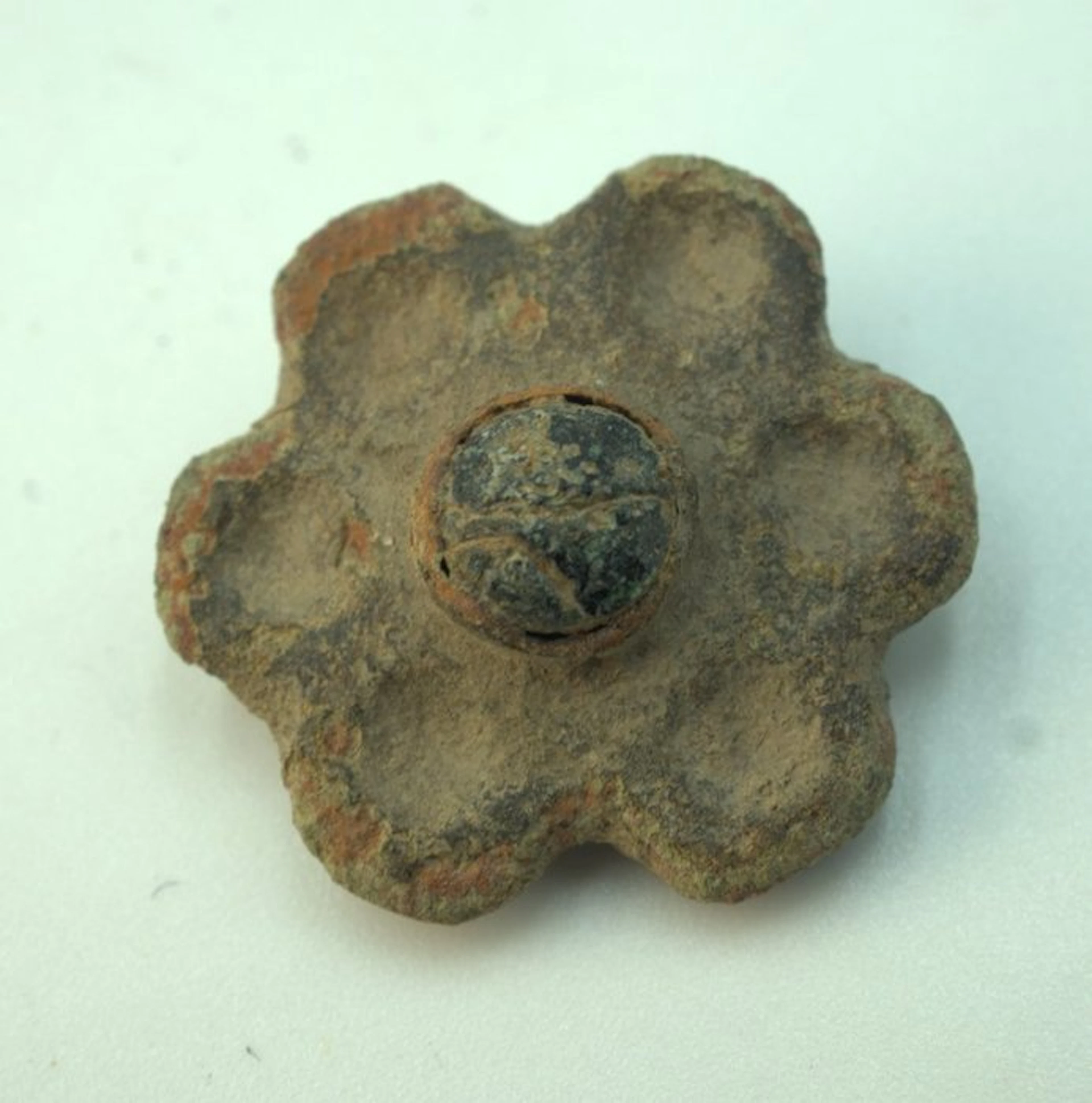Carolingian / Viking Age Bronze disc brooch with glass...