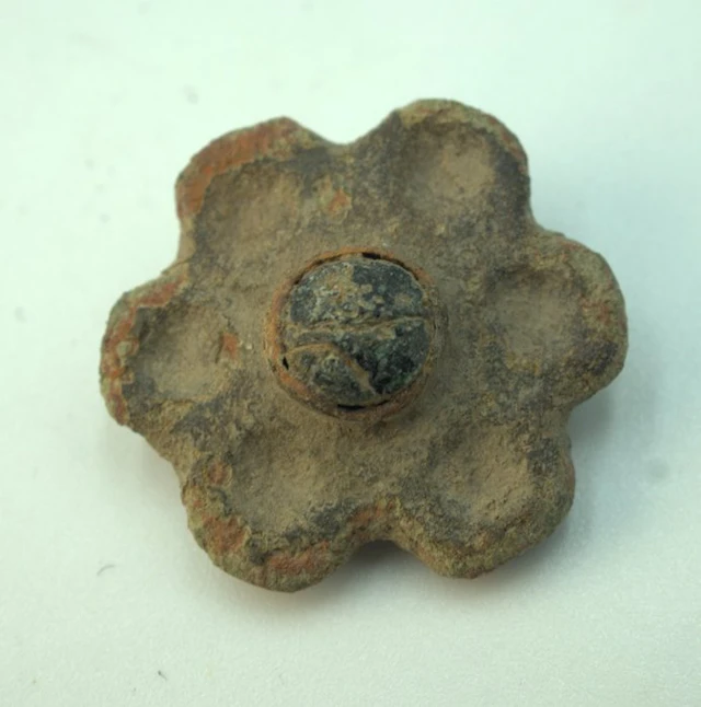 Carolingian / Viking Age Bronze disc brooch with glass...