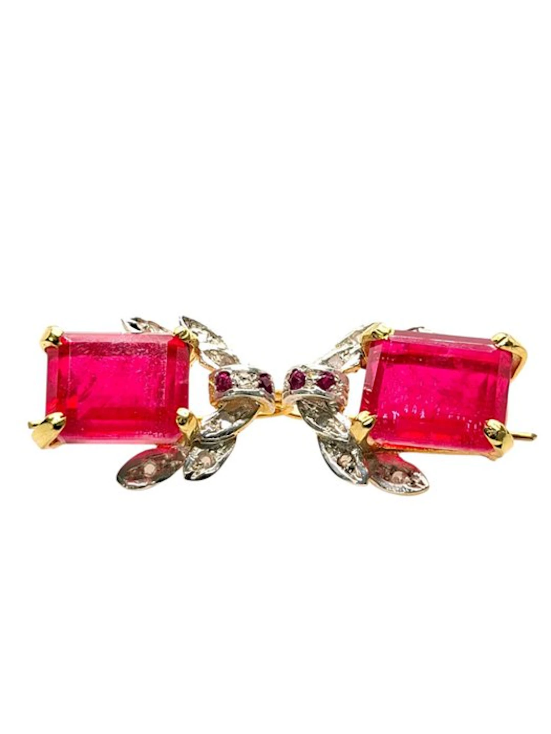No reserve price - Earrings - 9 kt. Silver, Yellow gold Ruby - Mixed gemstones