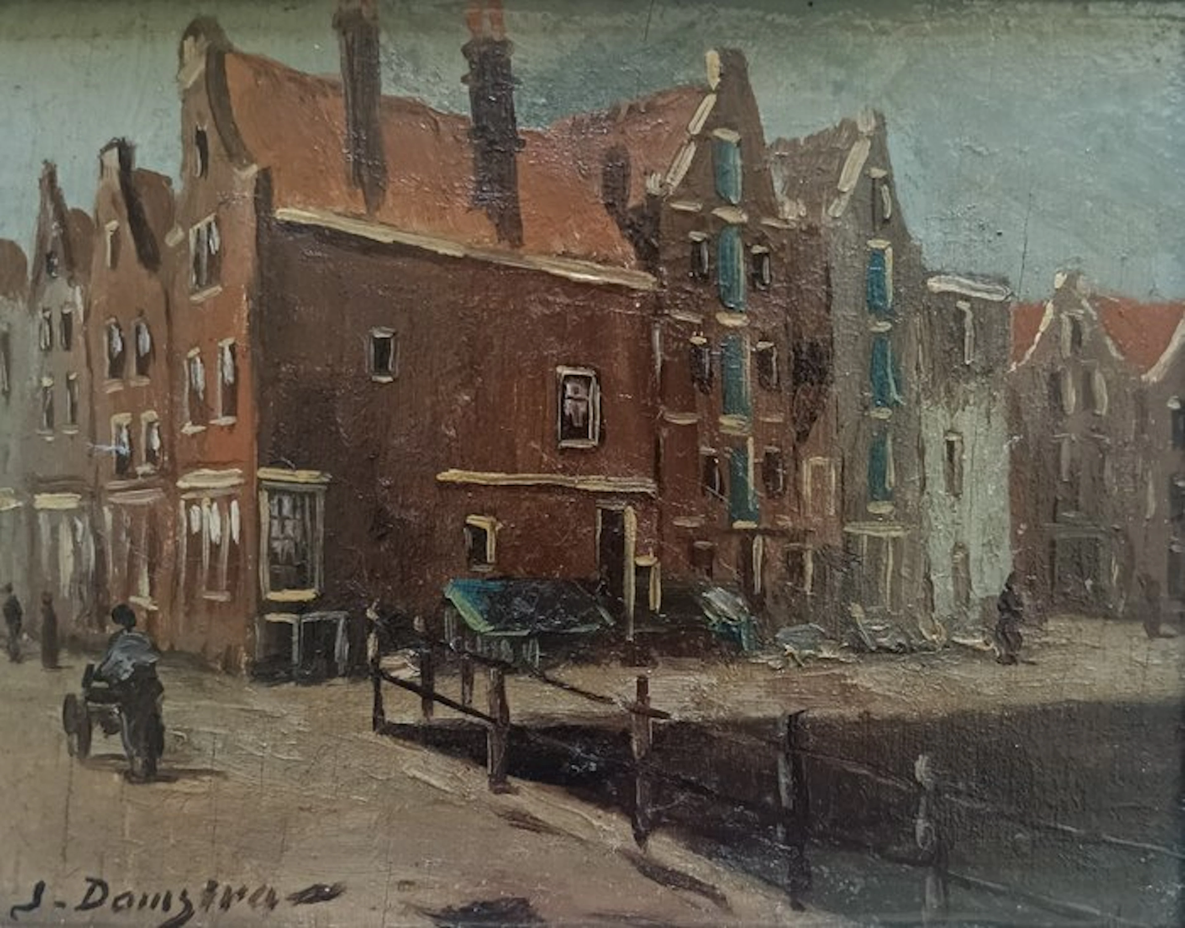 Jeroen Damstra (1898-1963) - Stadsgezicht met brug en figuren