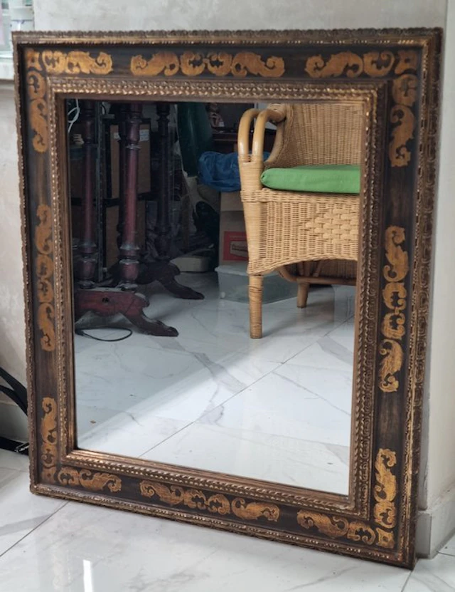 Antiker Wandspiegel – Holzrahmen mit Ornamenten - Mirror - Wood, mirror glass