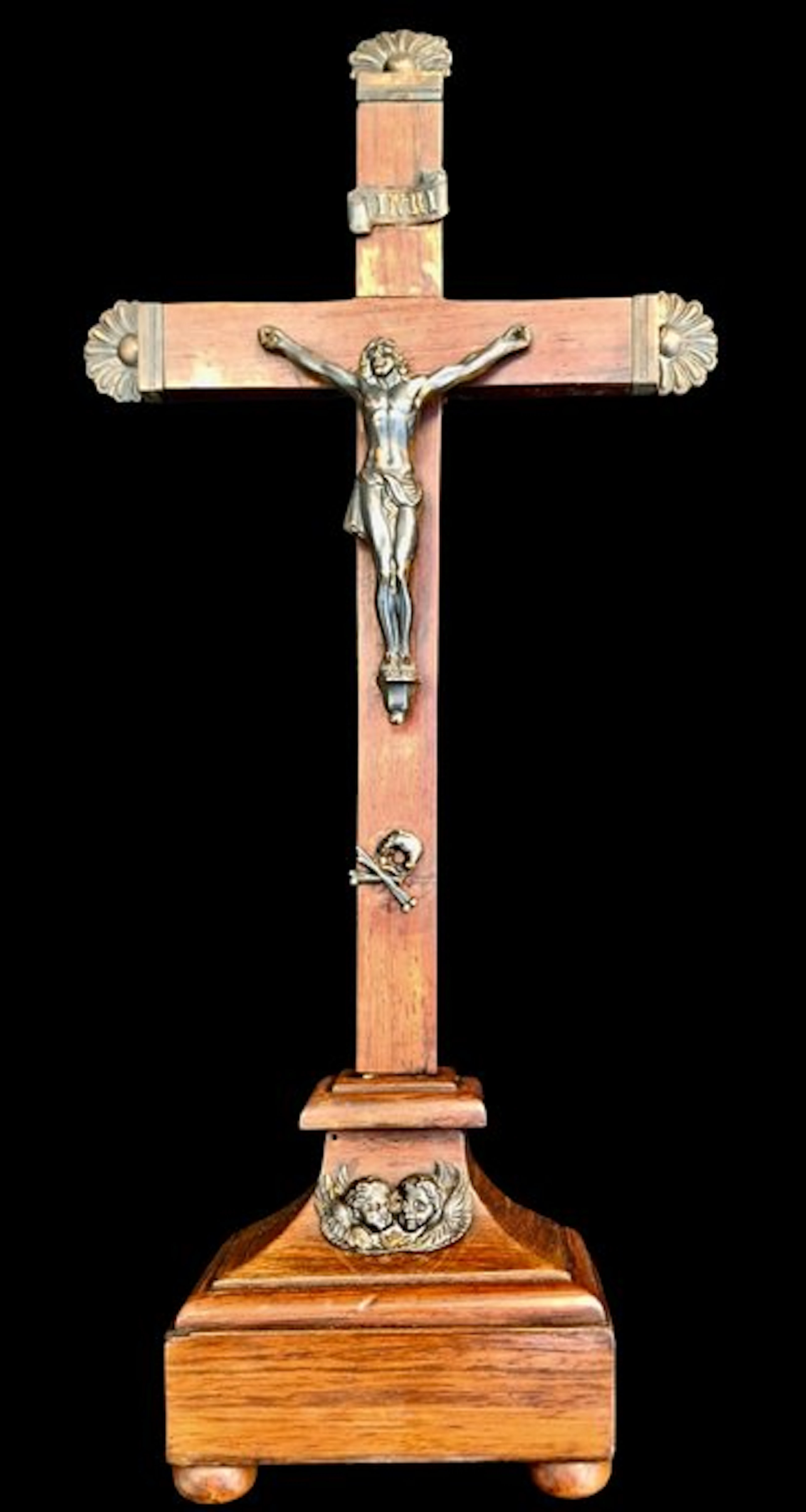 Baroque style Cross - wood, silvered - 1850-1900 - crucifix