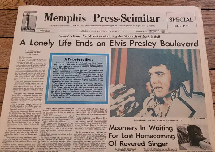 Elvis Presley - Newspapers - Memphis Press Scimitar - Tribute to Elvis - 1977