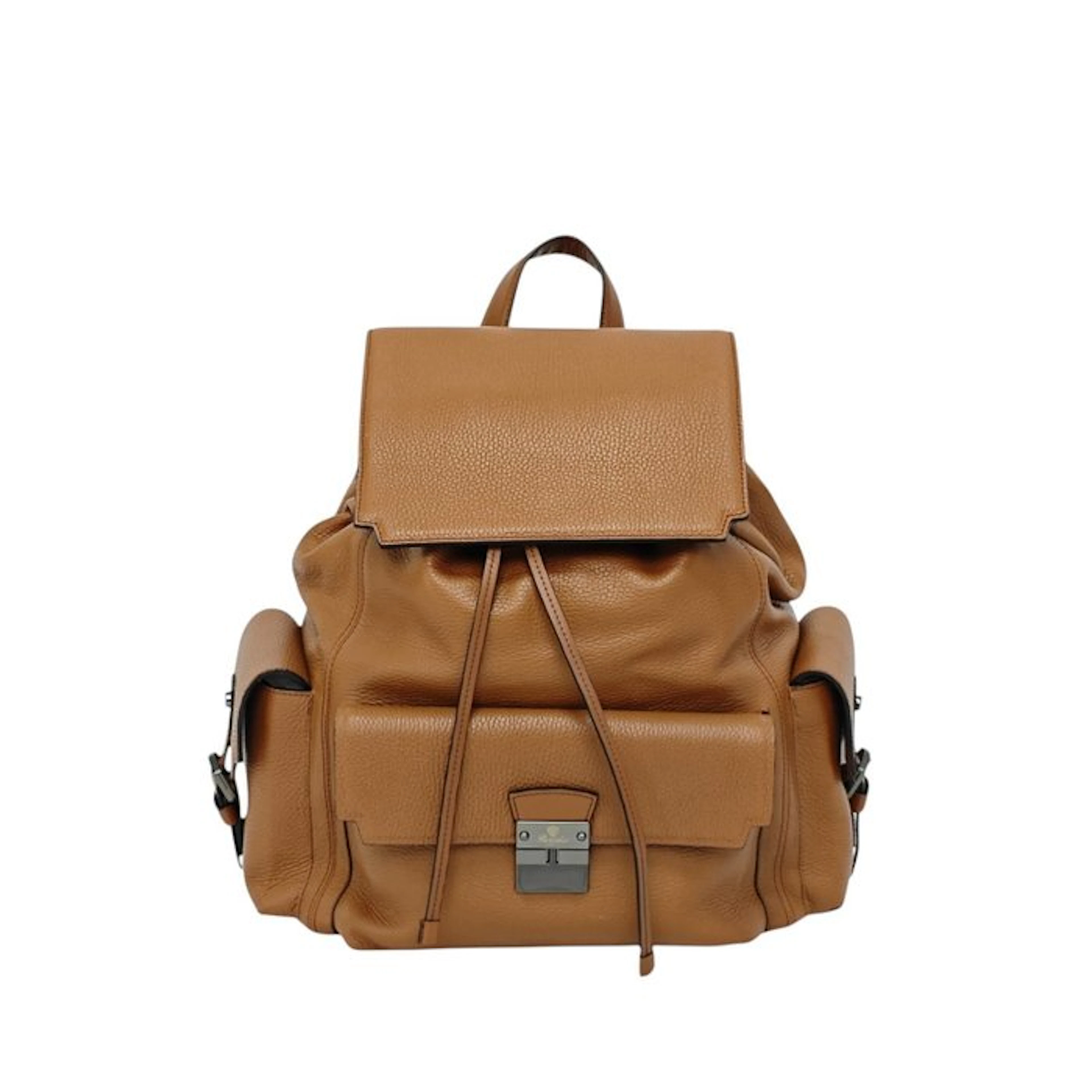 PINEIDER FIRENZE Brown Grain Calf Multiple Backpack Travel Weekender - Backpack