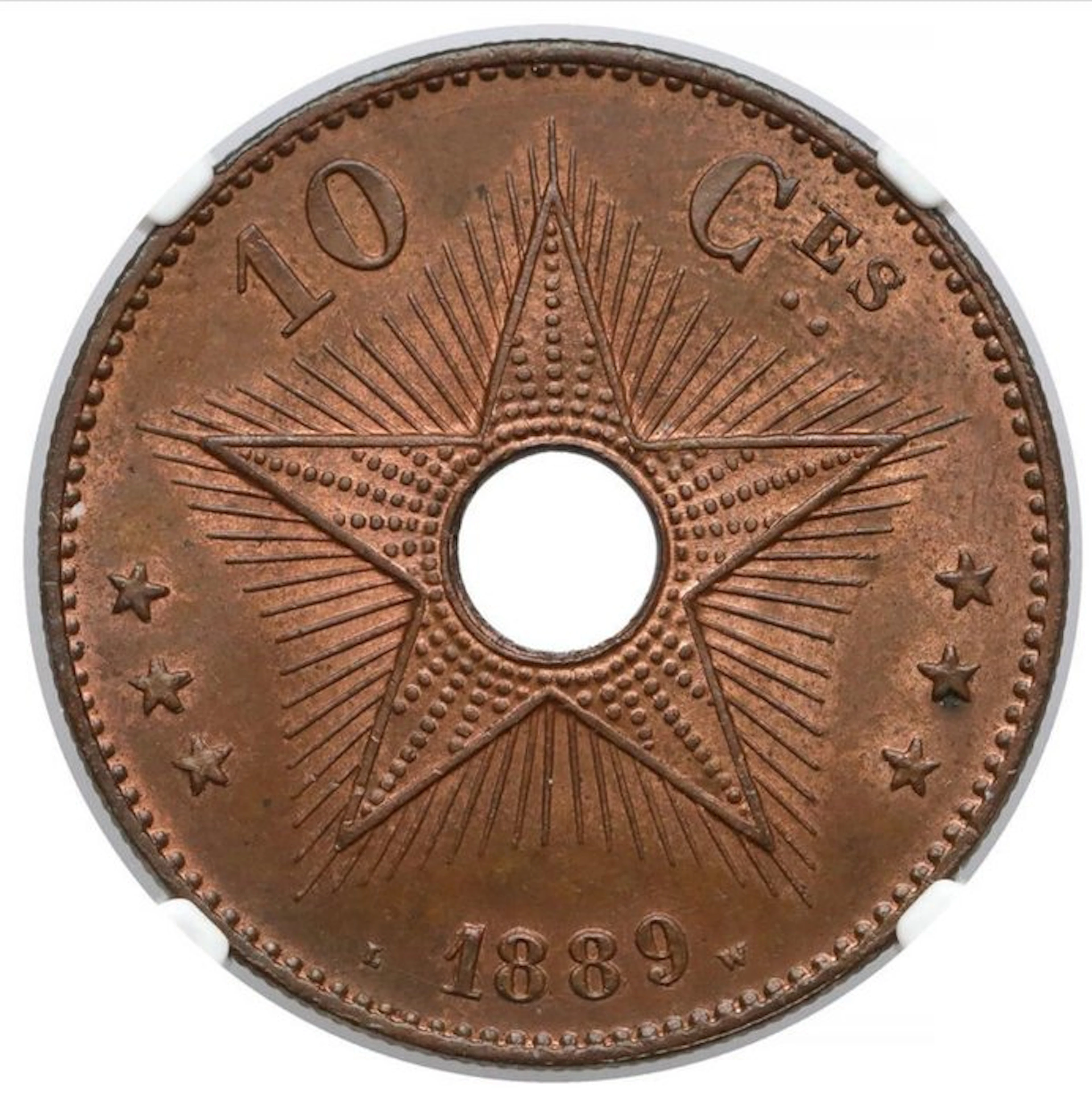 Belgian Congo. Leopold I. 10 Centimes 1889 - NGC MS63