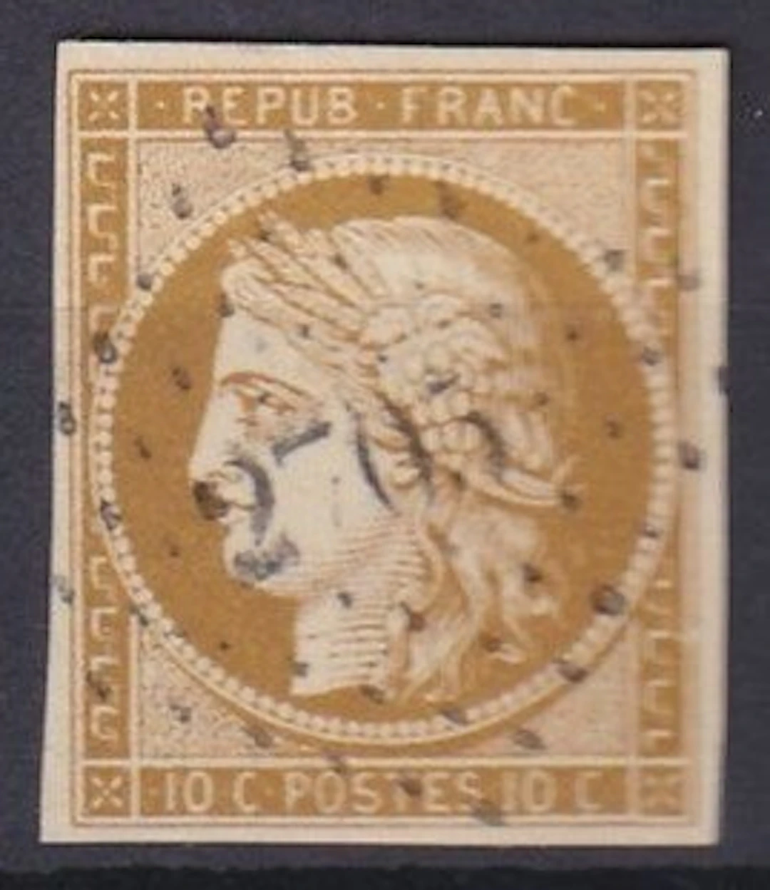 France 1850 - Cérès 10c bistre-jaune - Oblitération Petits chiffres - Yvert n°1