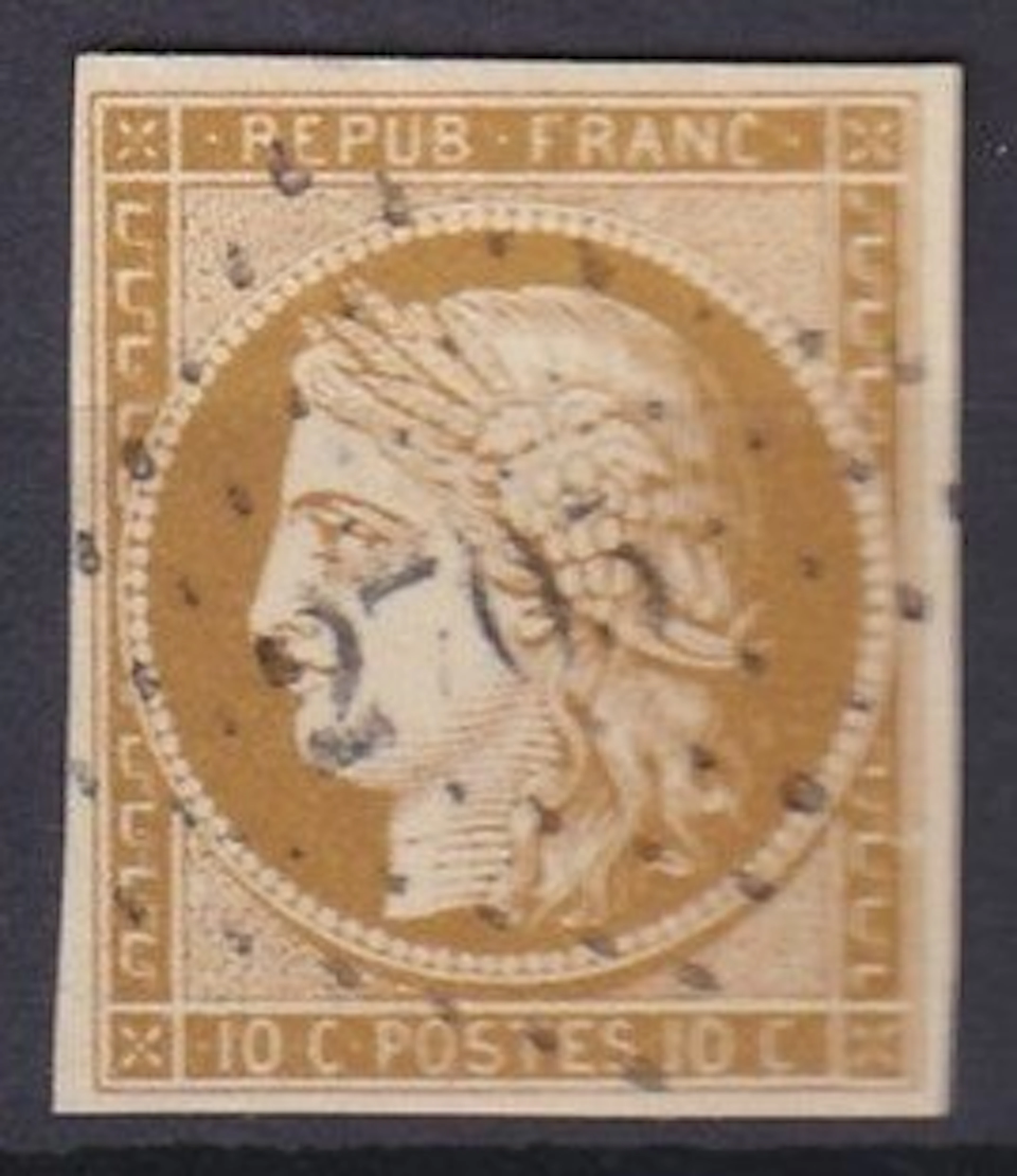 France 1850 - Cérès 10c bistre-jaune - Oblitération Petits chiffres - Yvert n°1