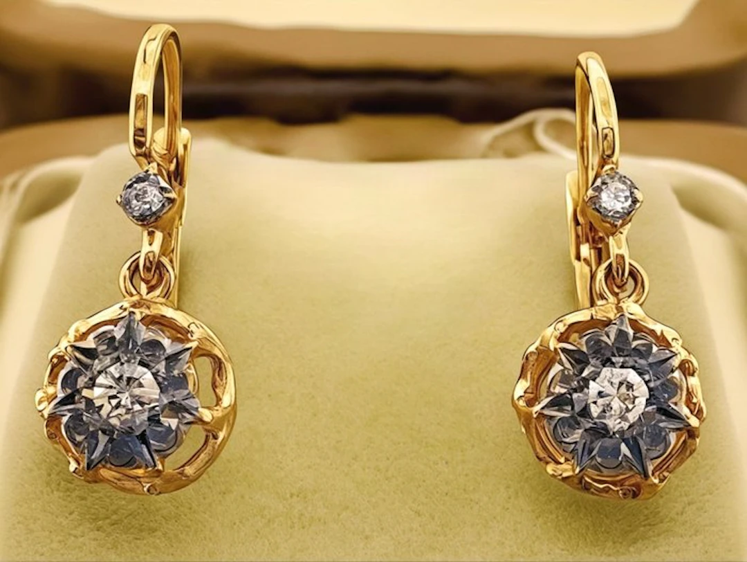 No reserve price - Earrings - 9 kt. Yellow gold, Silver Diamond (Natural)