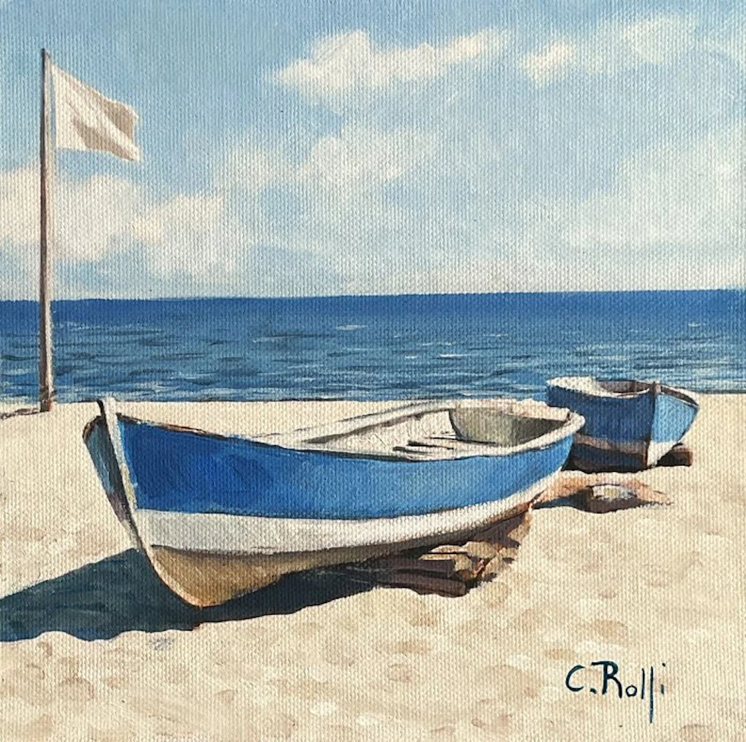Claudio Rolfi (1960) - Due barche in riva al mare