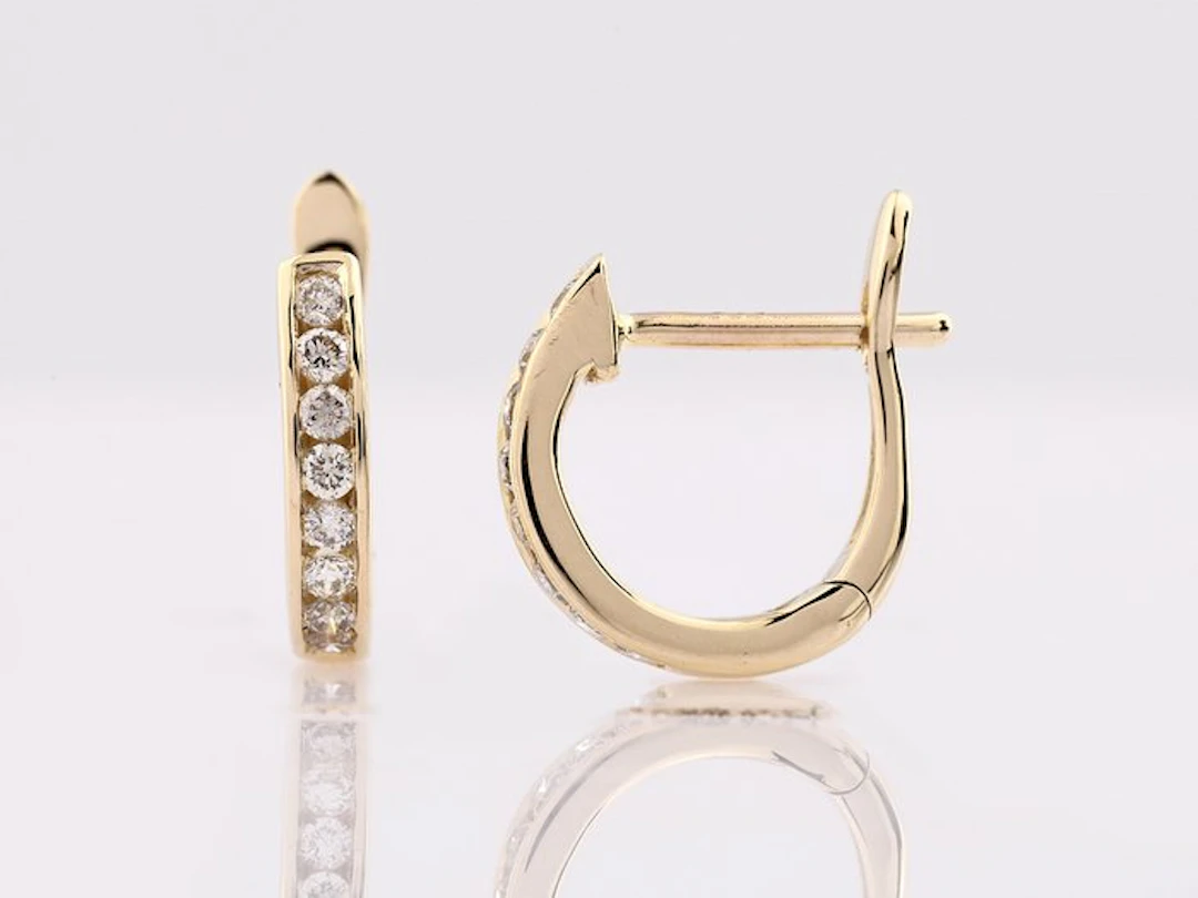 No reserve price - Earrings - 14 kt. Yellow gold - 0.16ct. tw. Diamond
