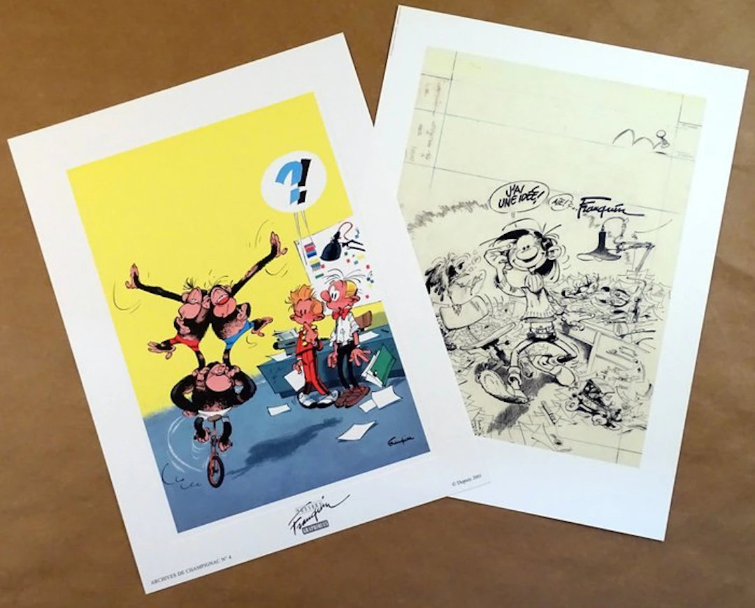 Franquin, André - 2 Offset Print - Gaston, Spirou et Fantasio