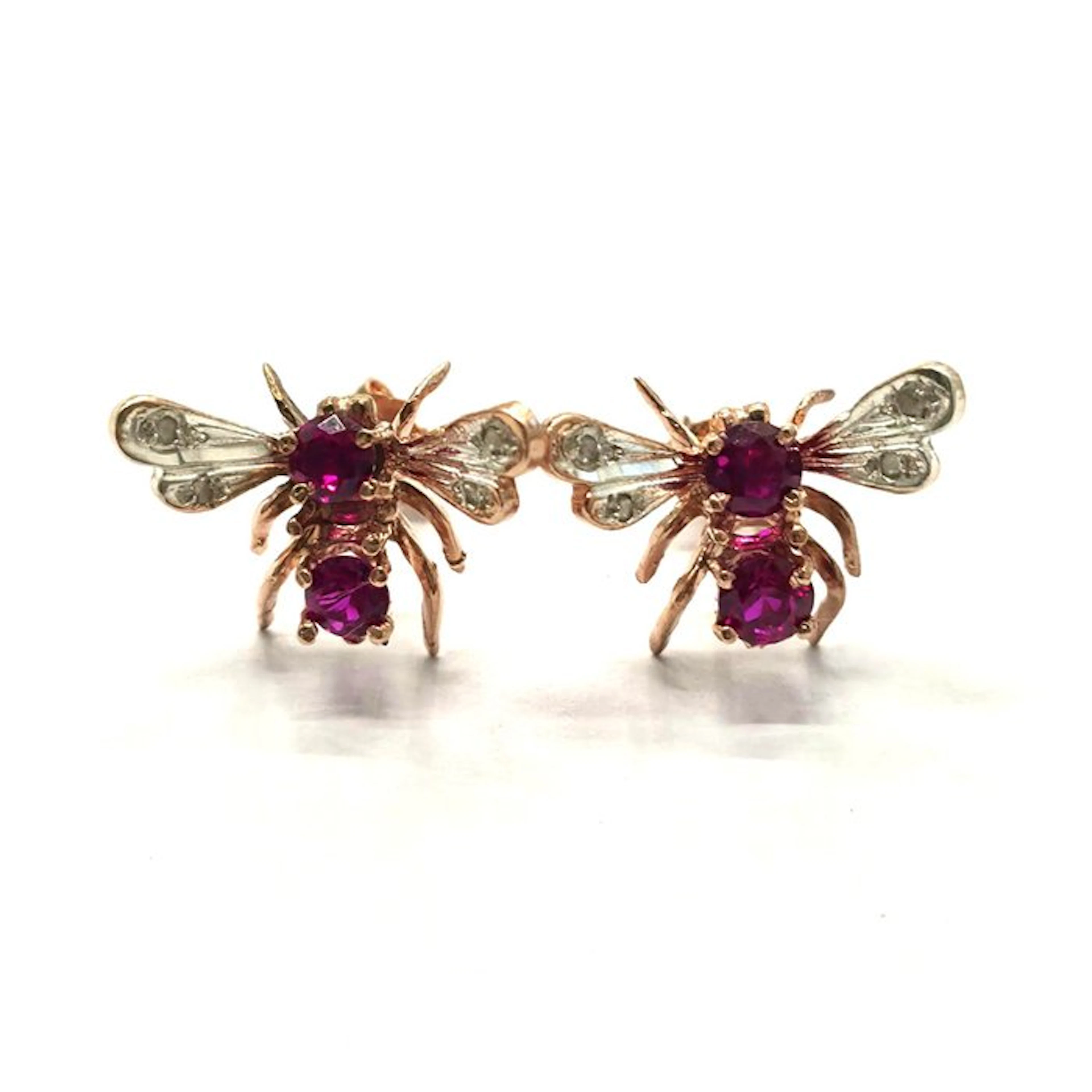 No reserve price - Earrings - 9 kt. Rose gold, Silver Spinel - Diamond