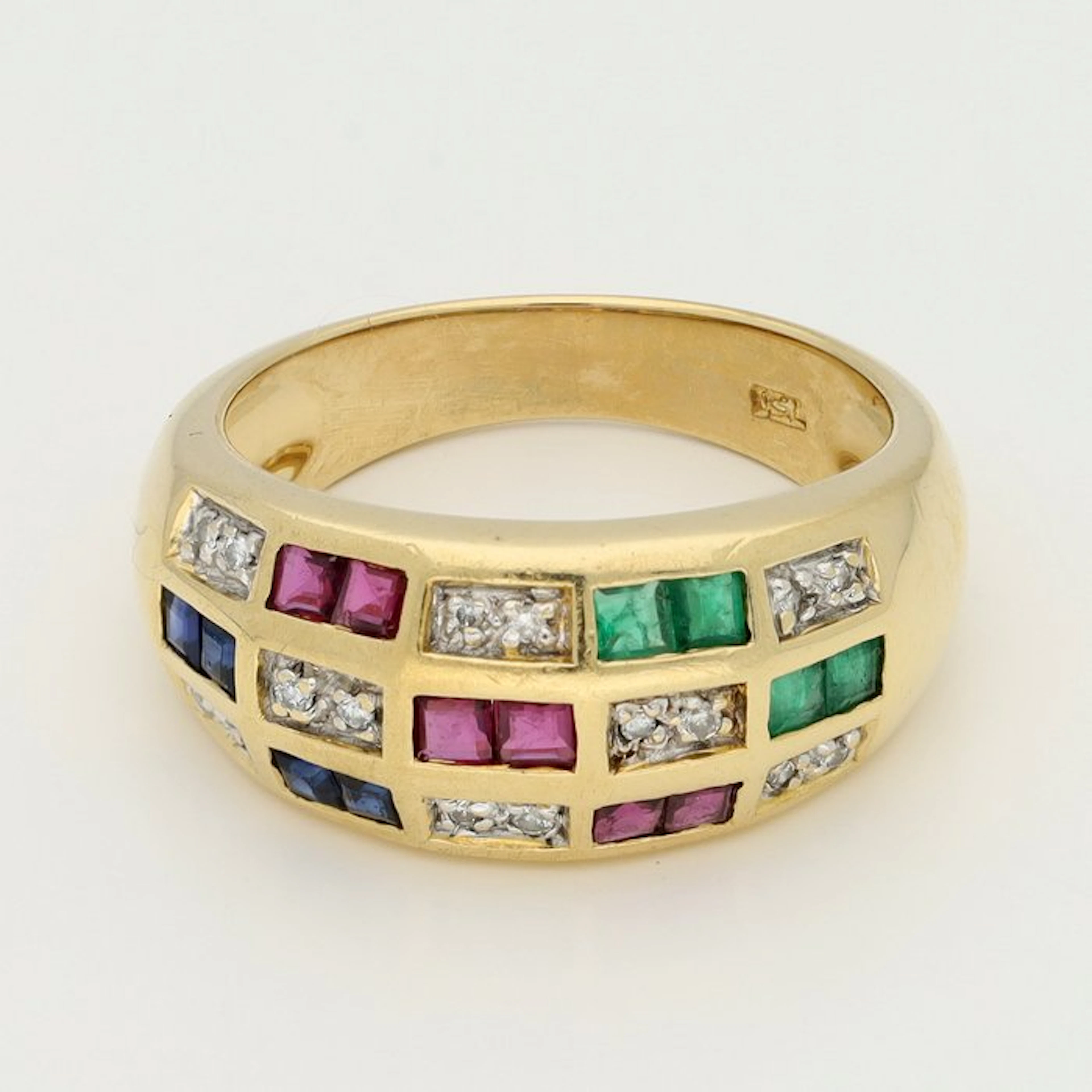 Ring - 18 kt. Yellow gold - Diamond - Sapphire. Ruby. Emerald.