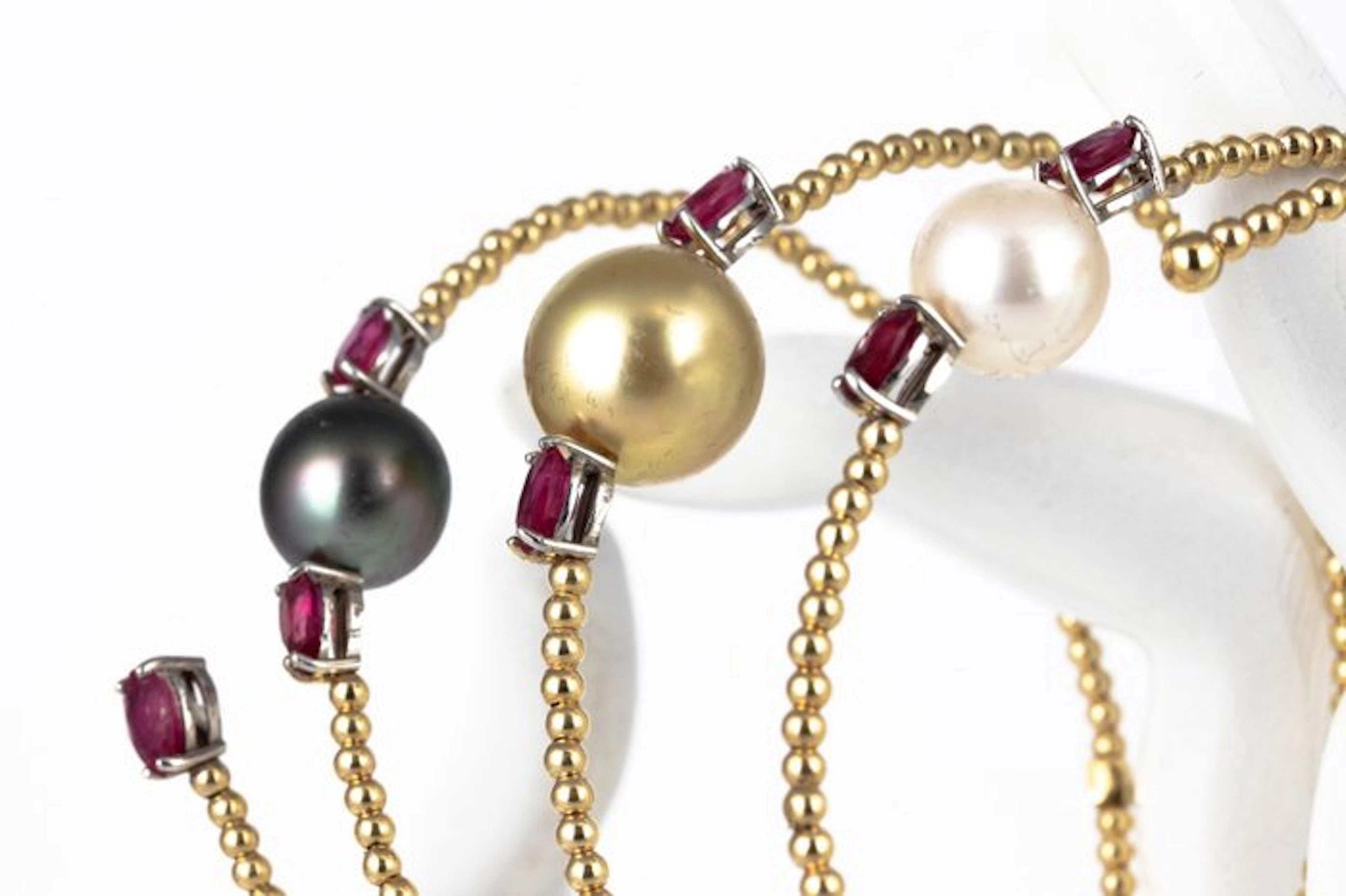 Bracelet - 18 kt. Yellow gold, White gold - 2.77ct. tw. Ruby - Pearl