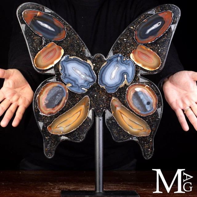 Natural Agate Slices in Resin - Polycrome Agate Butterfly...