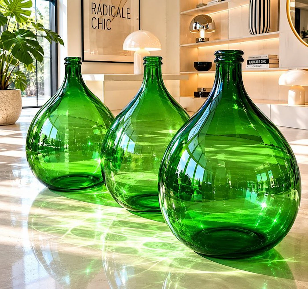 manifattura italiana - Bottle (3) - Wine demijohn - green...