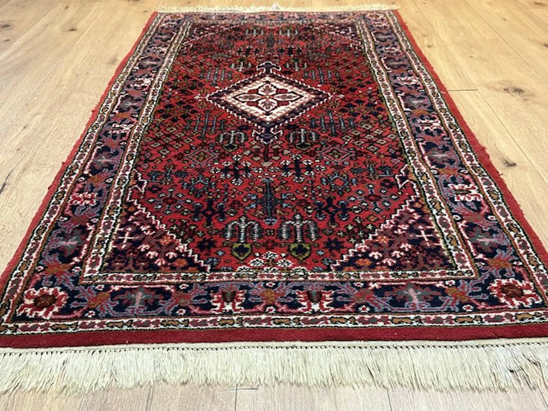 Hand-knotted Indian Hamadan oriental rug with a classic medallion pattern