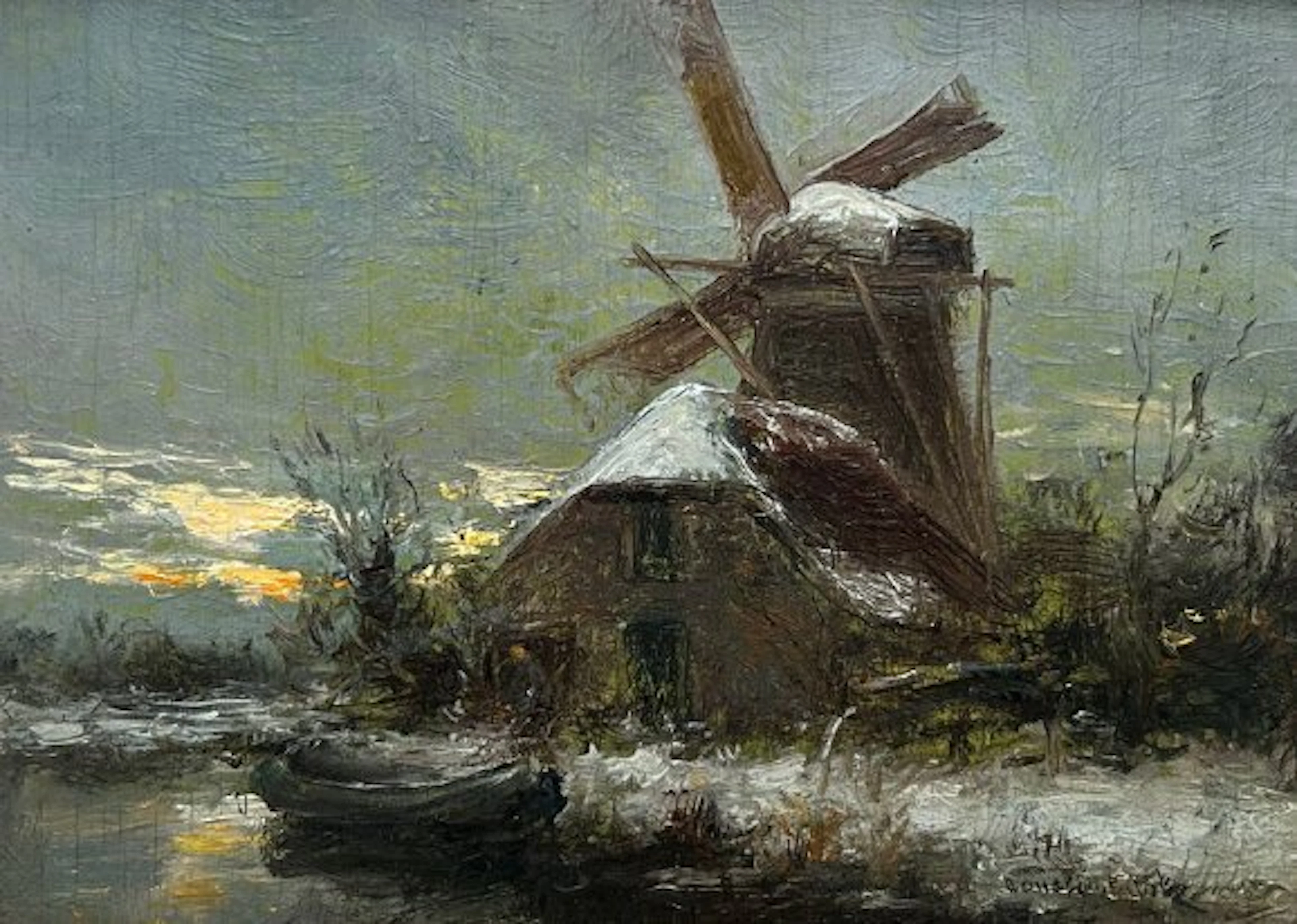 Constant Artz (1870 - 1951) - Molengezicht met boerderij
