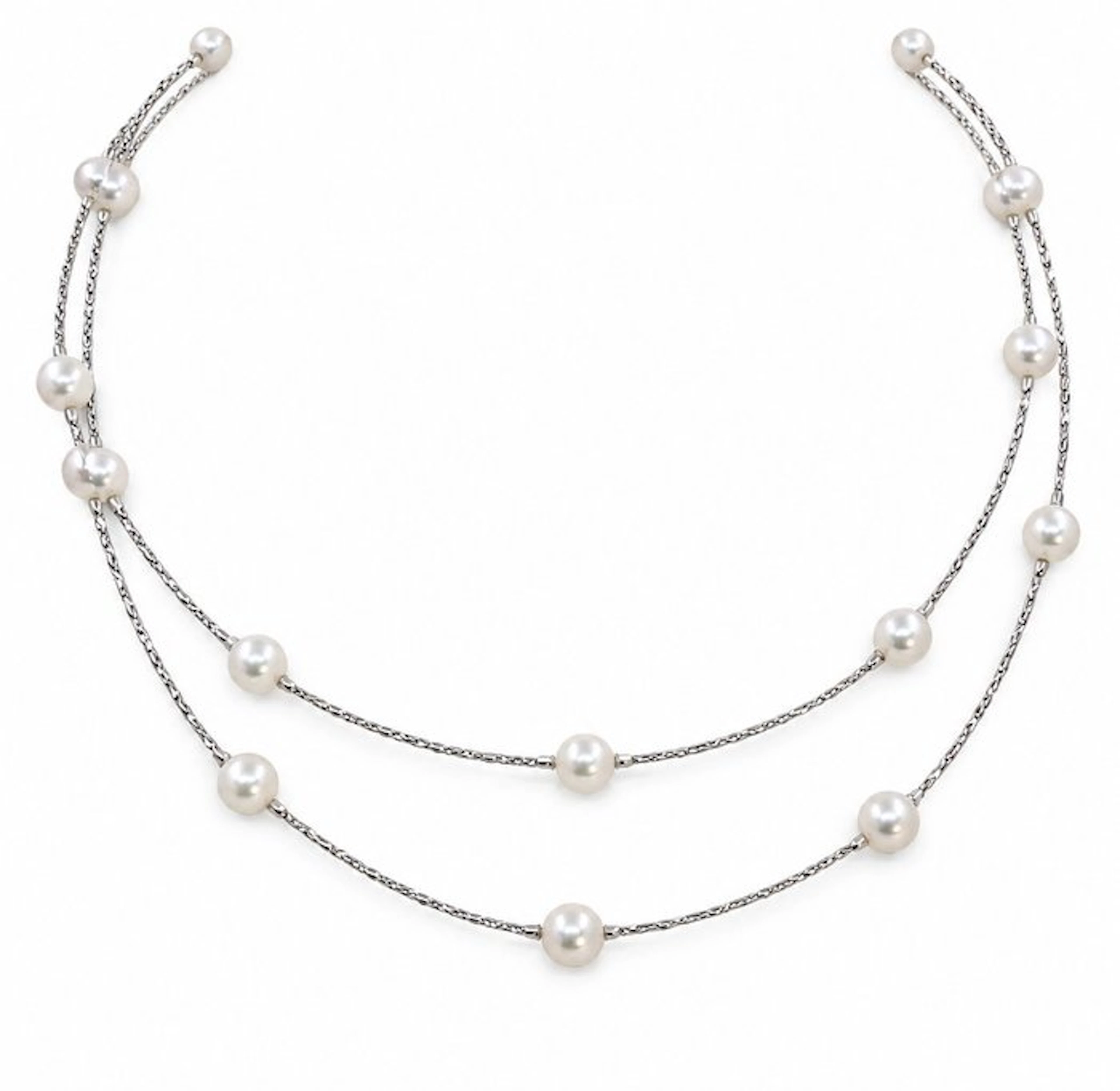 Necklace - 18 kt. White gold, ALGT Certified Akoya Pearls - 7.5x8mm