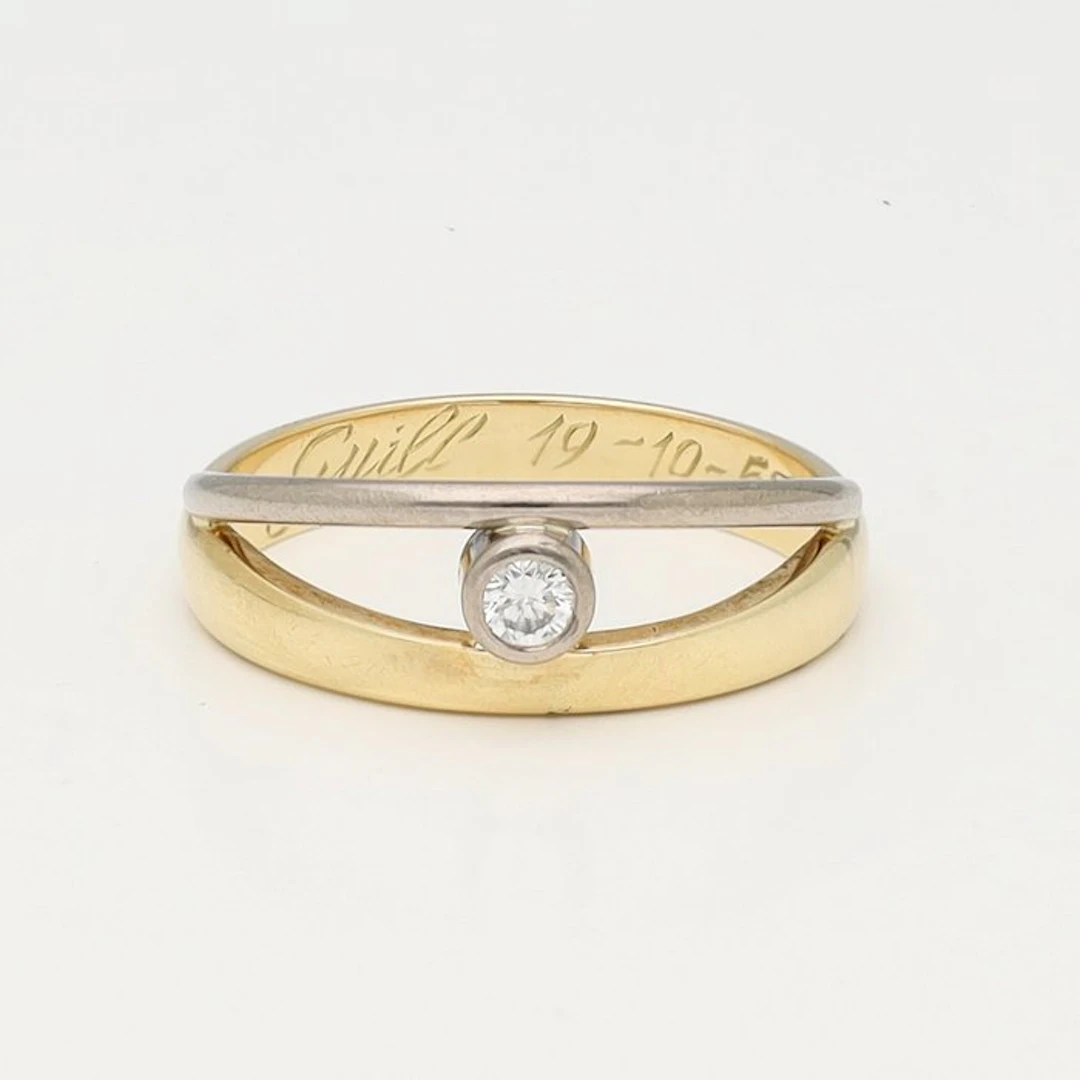 Ring - 14 kt. Yellow gold, White gold - 0.10ct. tw. Diamond (Natural)