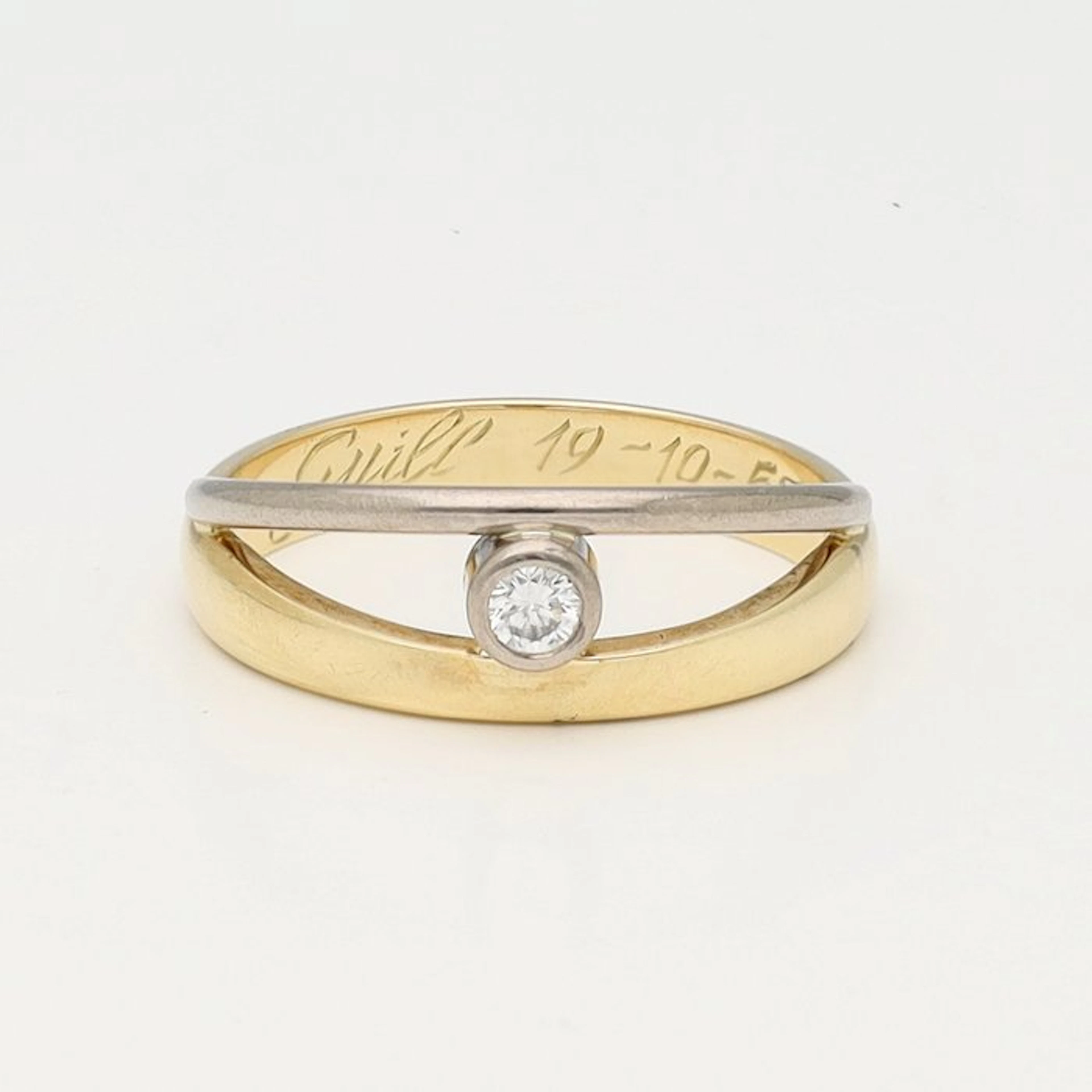 Ring - 14 kt. Yellow gold, White gold - 0.10ct. tw. Diamond (Natural)