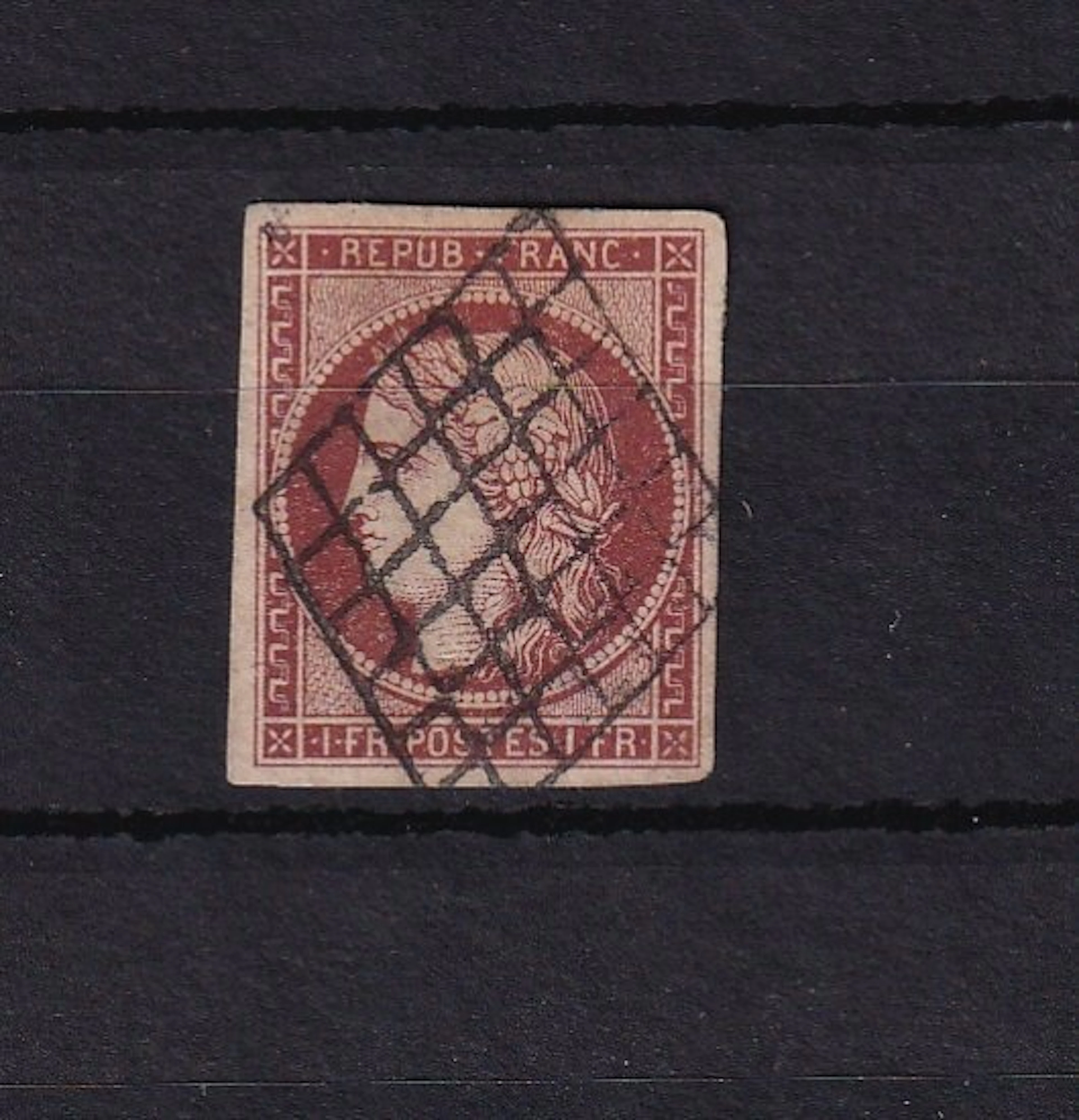France 1849 - Signé Calves, Cérès 1fr carmin - Yvert n°6