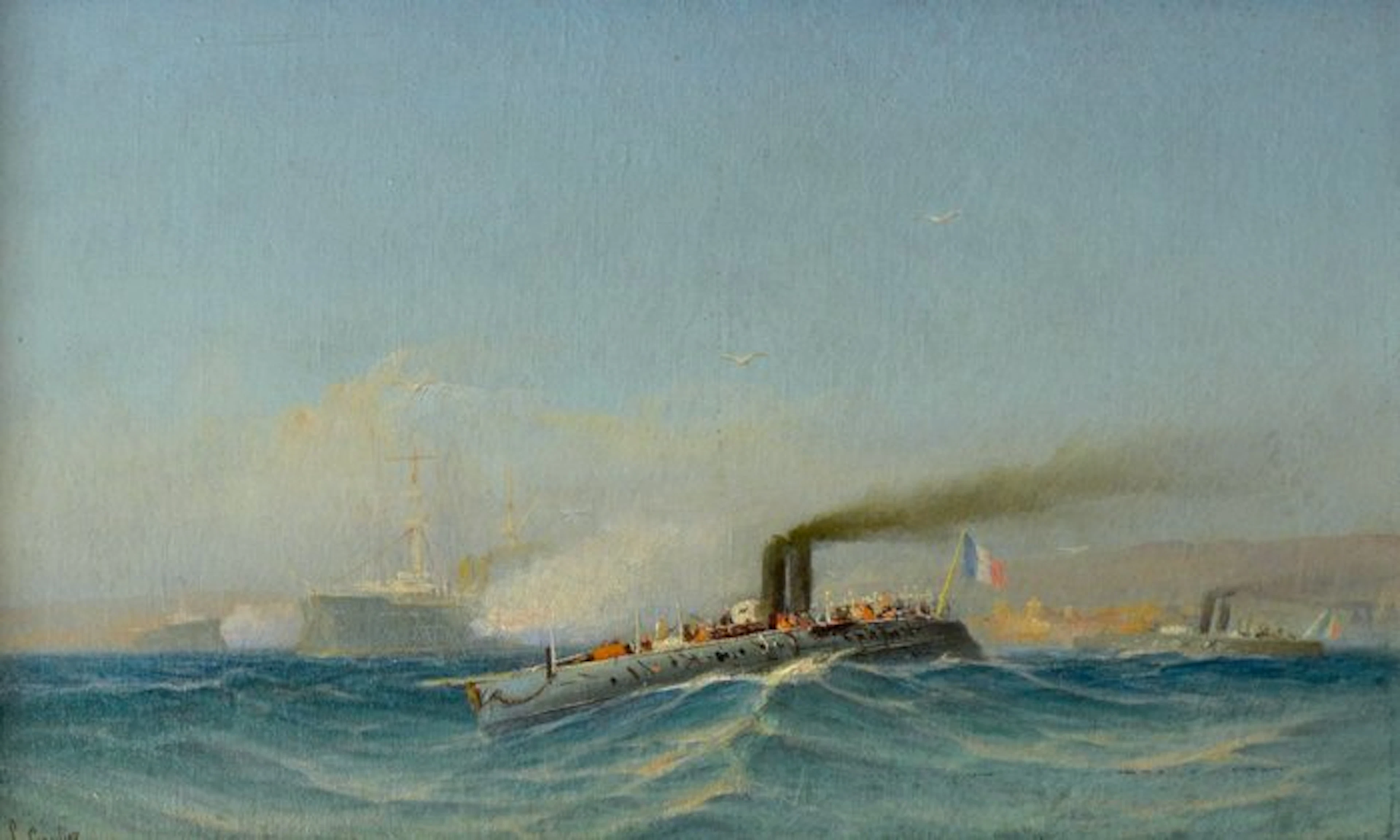 François Gautier (1842-1917) - L'escadre dans la rade de Toulon