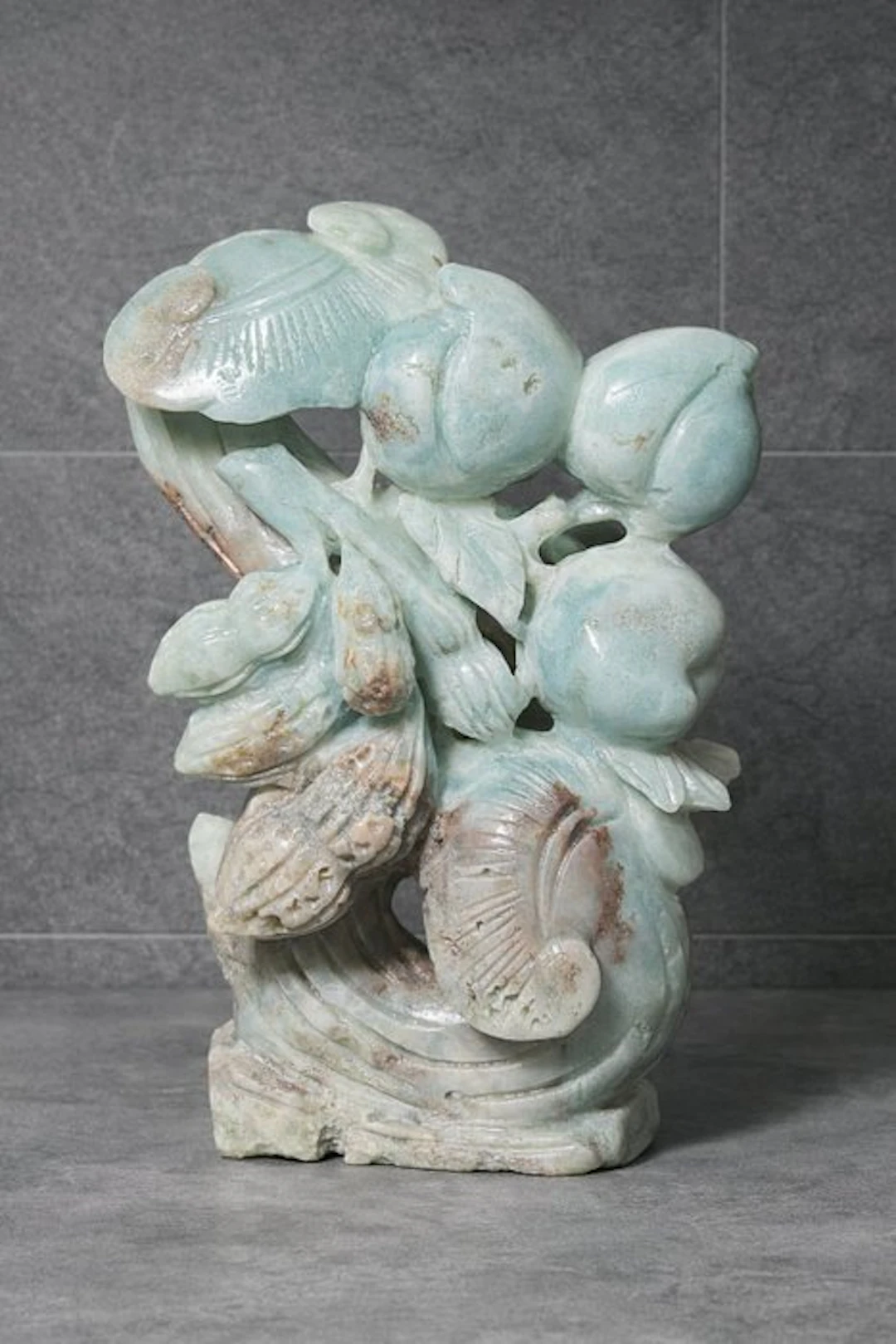 Beautiful Baby Blue Amazonite Carving with Floral Motif...