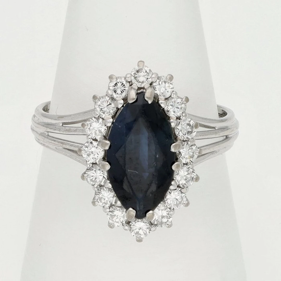 Ring - 18 kt. White gold - Diamond - Sapphire