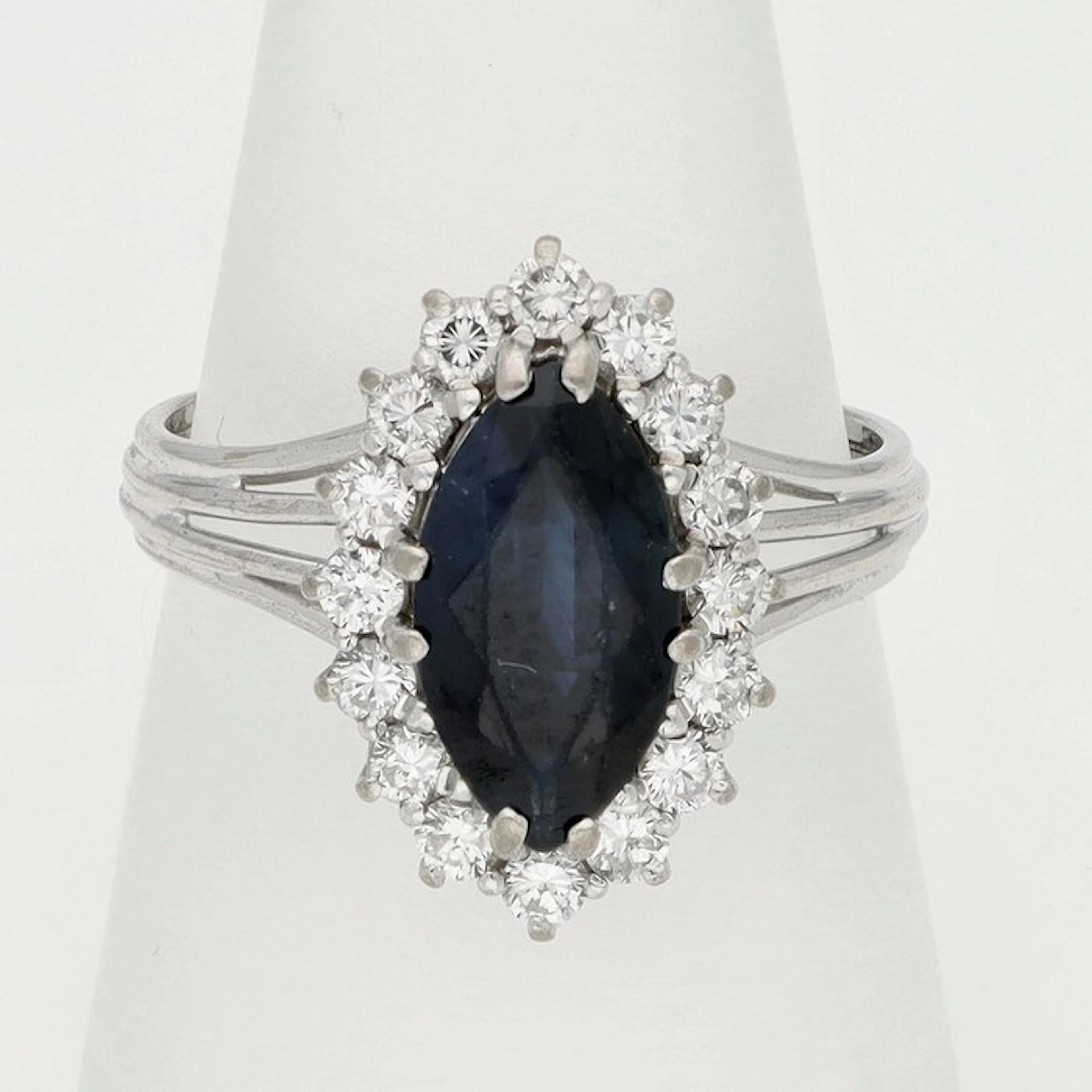 Ring - 18 kt. White gold - Diamond - Sapphire