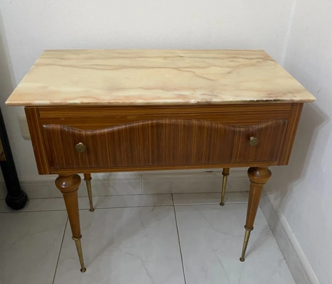 Nightstand - Marble, Wood, Brass