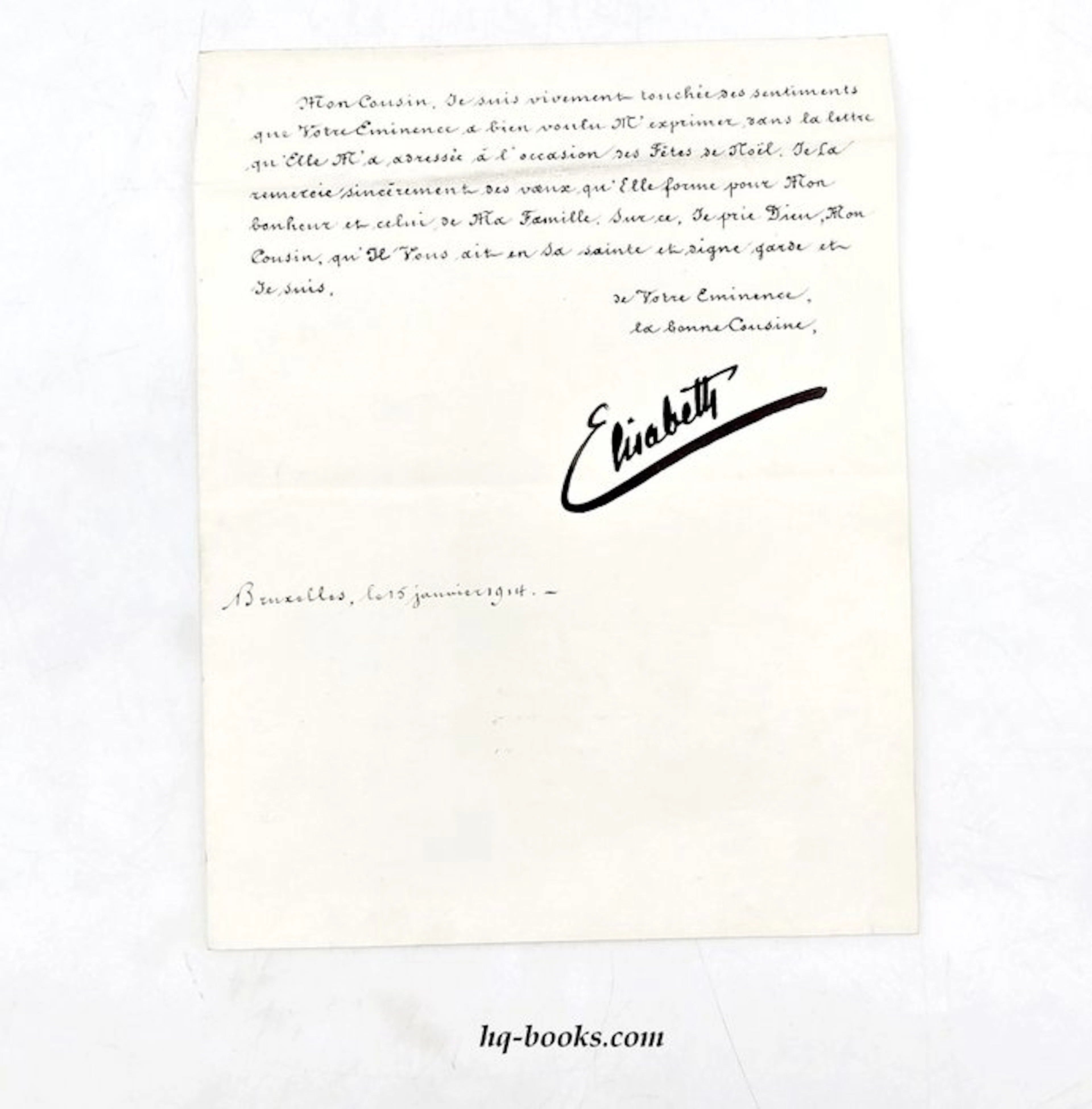 Queen Elisabeth of Belgium - Handwritten letter few...
