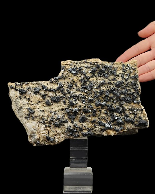 ALPINO, SHINY BLACK HEMATITE with ADULARIA