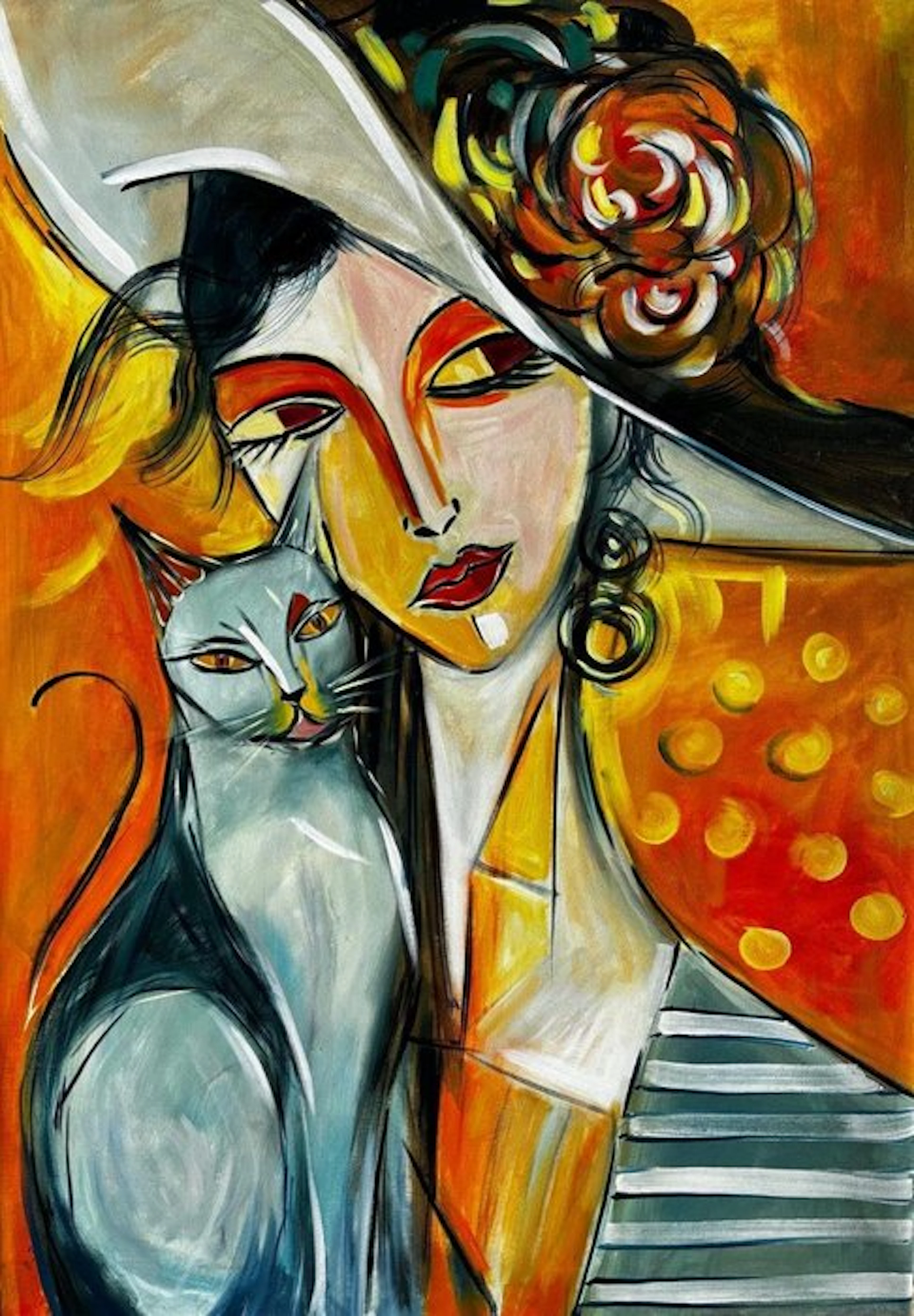 Milton - XL - La Dama y el Gato en Cálidos Ocre